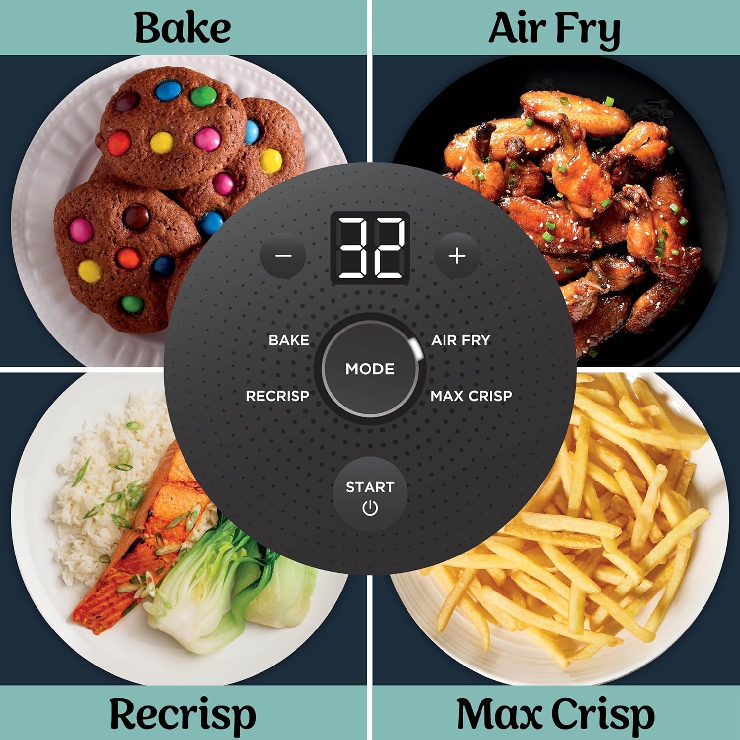 image:imageNinja Crispi Glass Air Fryer 4in1 Green FN101SG Max crisp bake air fry recrisp 450F max 4 Qt and 6 Cup containers PFASfree glassCyberspace Gray