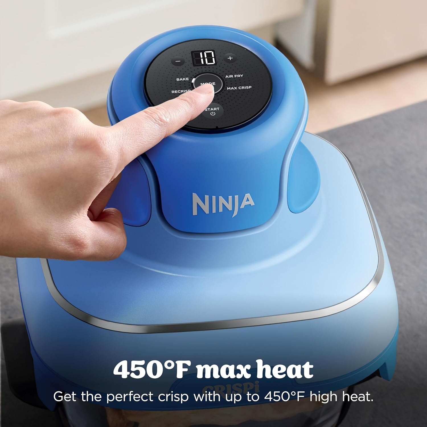 image:imageNinja Crispi Glass Air Fryer 4in1 Green FN101SG Max crisp bake air fry recrisp 450F max 4 Qt and 6 Cup containers PFASfree glassElectric Cobalt