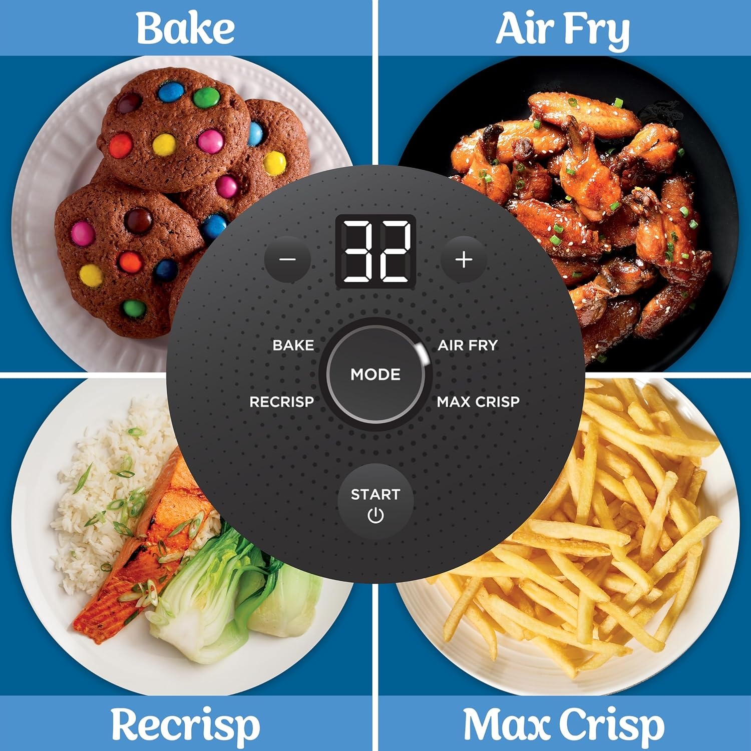 image:imageNinja Crispi Glass Air Fryer 4in1 Green FN101SG Max crisp bake air fry recrisp 450F max 4 Qt and 6 Cup containers PFASfree glassElectric Cobalt