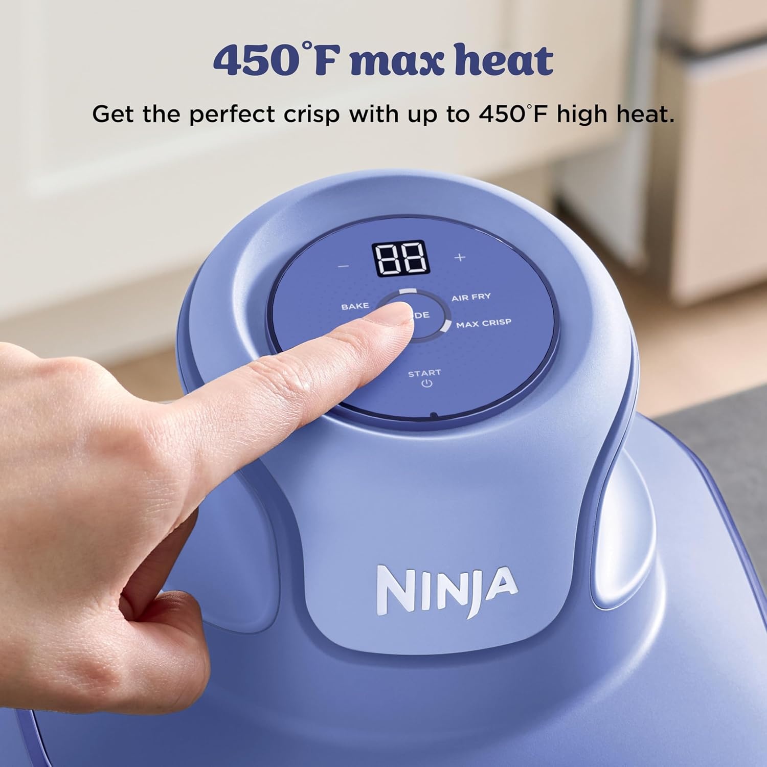 image:imageNinja Crispi Glass Air Fryer 4in1 Green FN101SG Max crisp bake air fry recrisp 450F max 4 Qt and 6 Cup containers PFASfree glassFrosted Lilac
