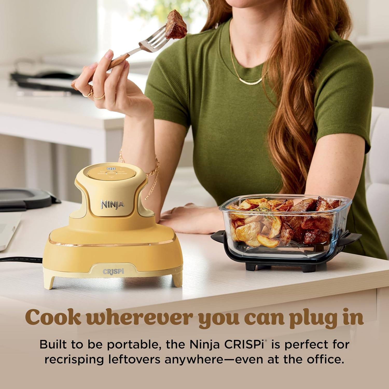 image:imageNinja Crispi Glass Air Fryer 4in1 Green FN101SG Max crisp bake air fry recrisp 450F max 4 Qt and 6 Cup containers PFASfree glassGinger Snap