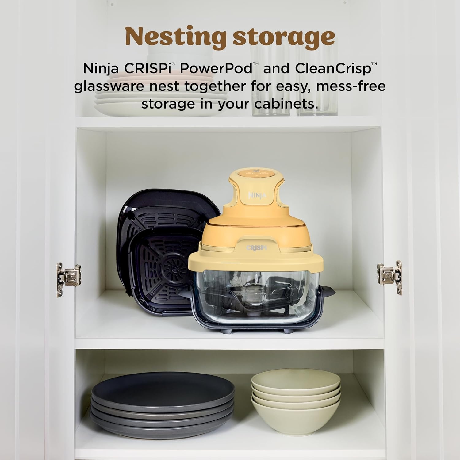 image:imageNinja Crispi Glass Air Fryer 4in1 Green FN101SG Max crisp bake air fry recrisp 450F max 4 Qt and 6 Cup containers PFASfree glassGinger Snap