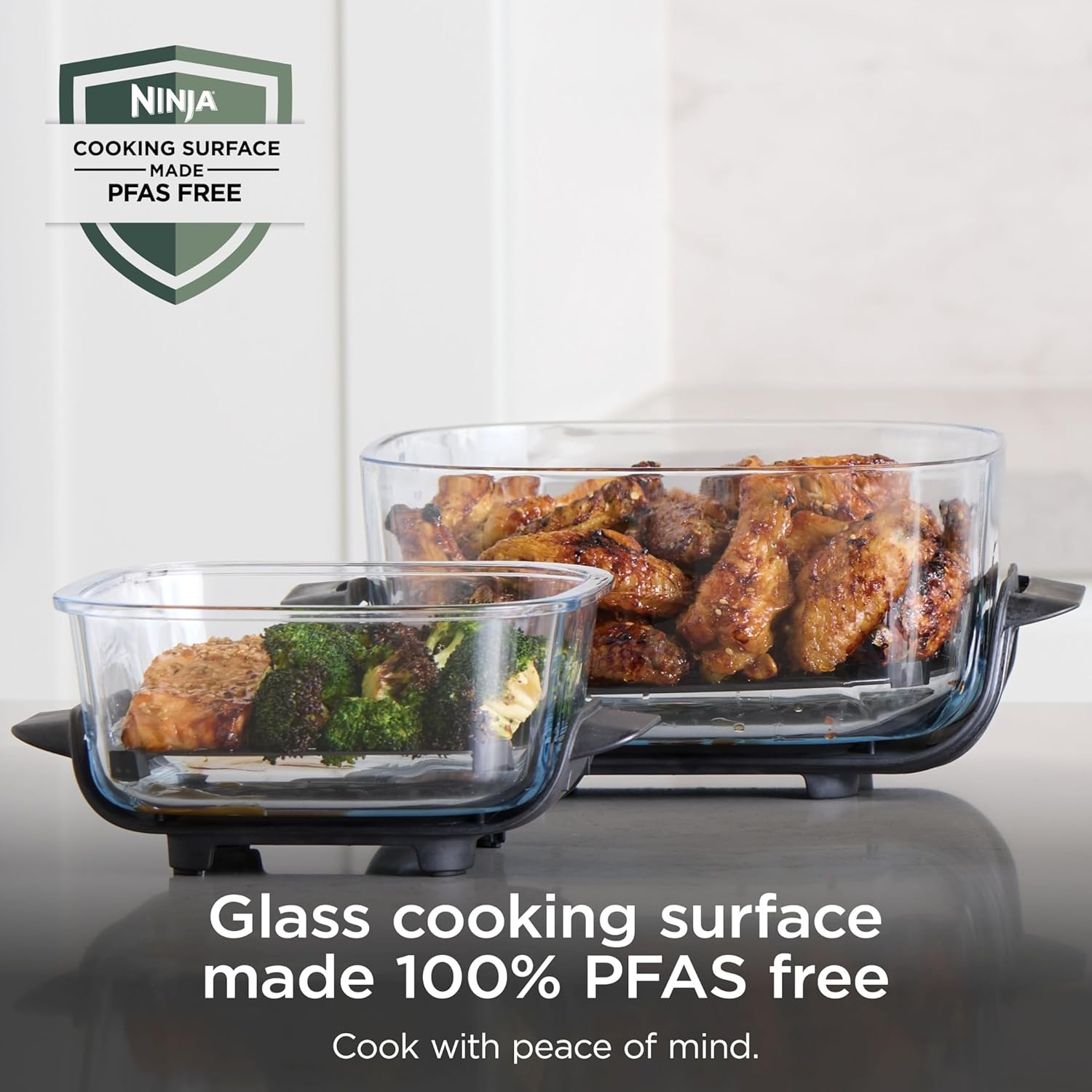 image:imageNinja Crispi Glass Air Fryer 4in1 Green FN101SG Max crisp bake air fry recrisp 450F max 4 Qt and 6 Cup containers PFASfree glassGreen Bundle