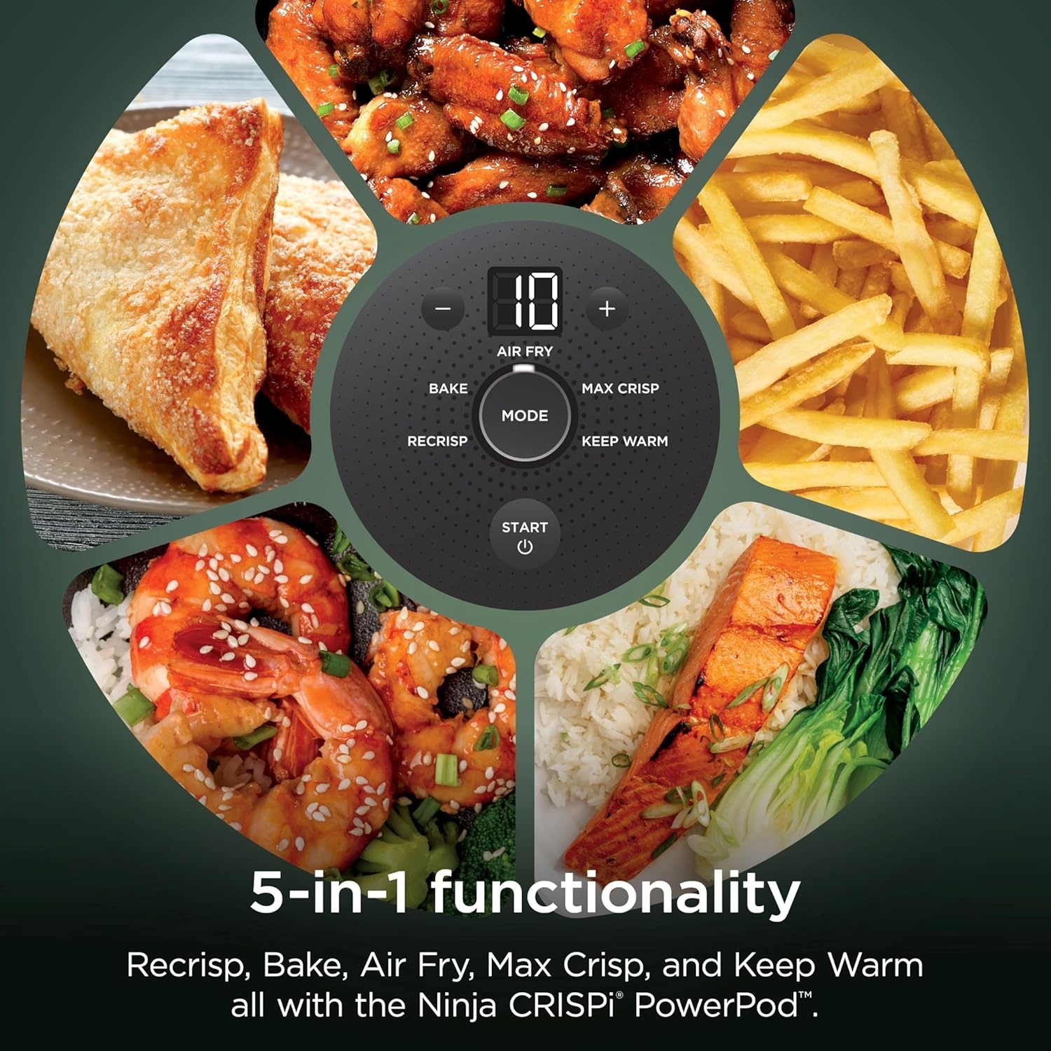 image:imageNinja Crispi Glass Air Fryer 4in1 Green FN101SG Max crisp bake air fry recrisp 450F max 4 Qt and 6 Cup containers PFASfree glassGreen Bundle