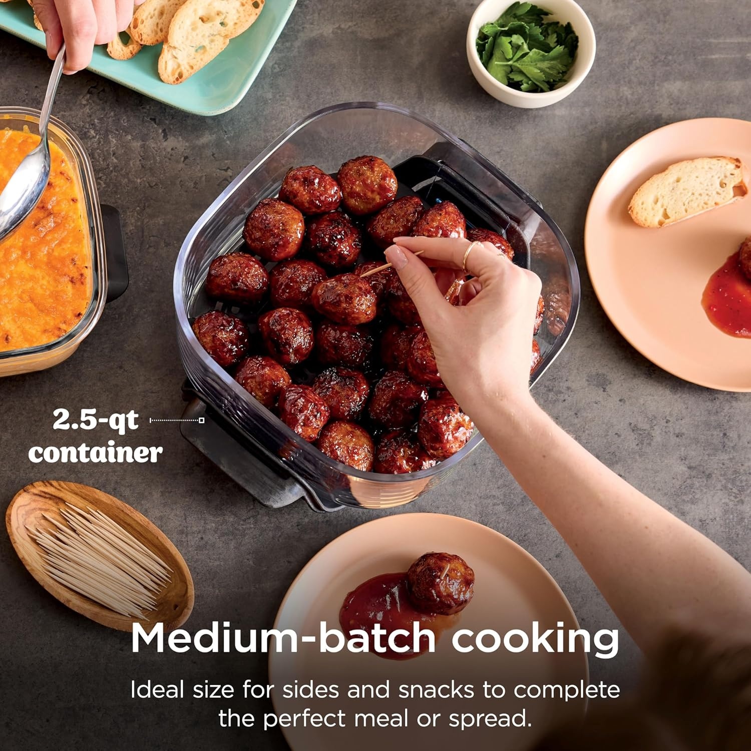 image:imageNinja Crispi Glass Air Fryer 4in1 Green FN101SG Max crisp bake air fry recrisp 450F max 4 Qt and 6 Cup containers PFASfree glassGreen Bundle
