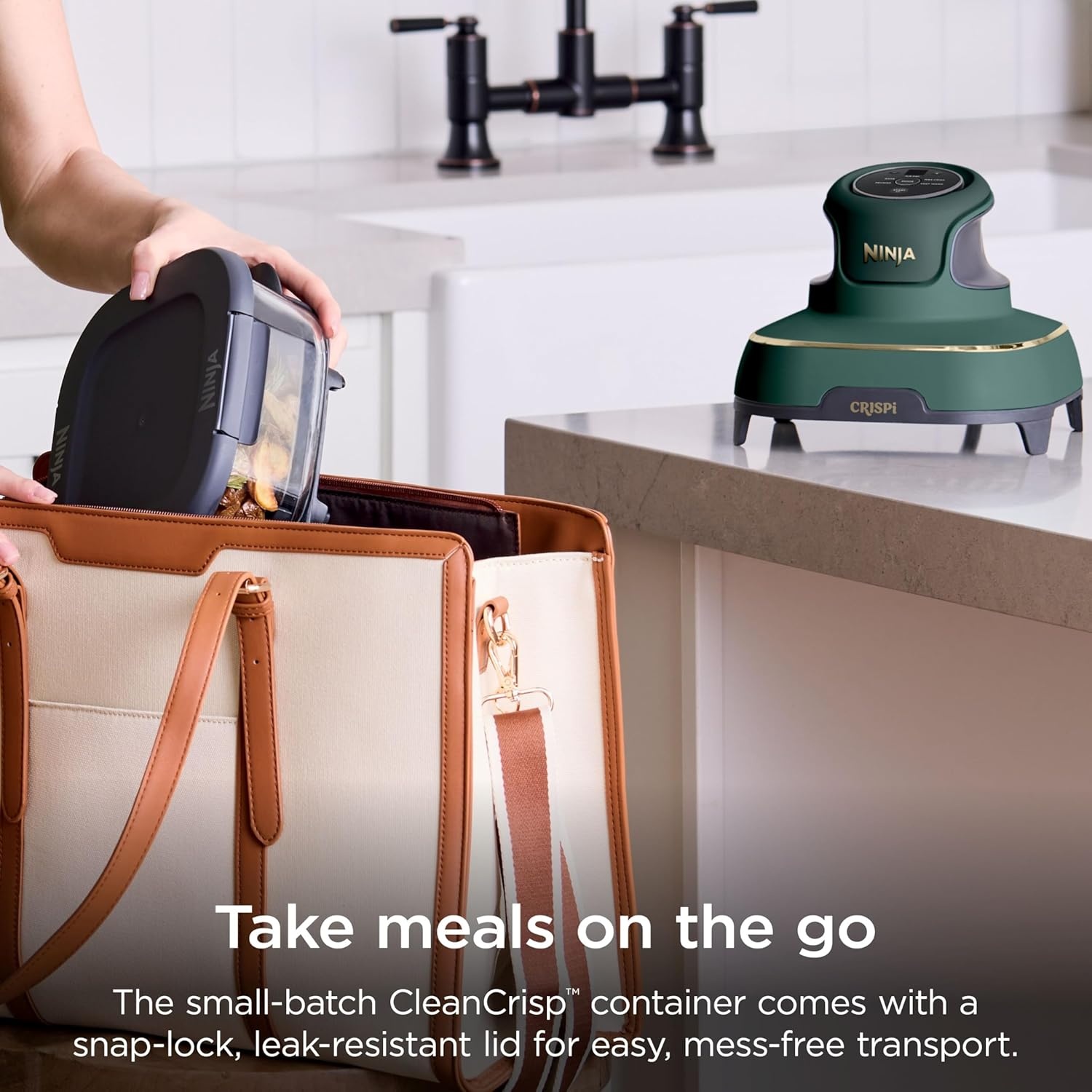 image:imageNinja Crispi Glass Air Fryer 4in1 Green FN101SG Max crisp bake air fry recrisp 450F max 4 Qt and 6 Cup containers PFASfree glassGreen Bundle