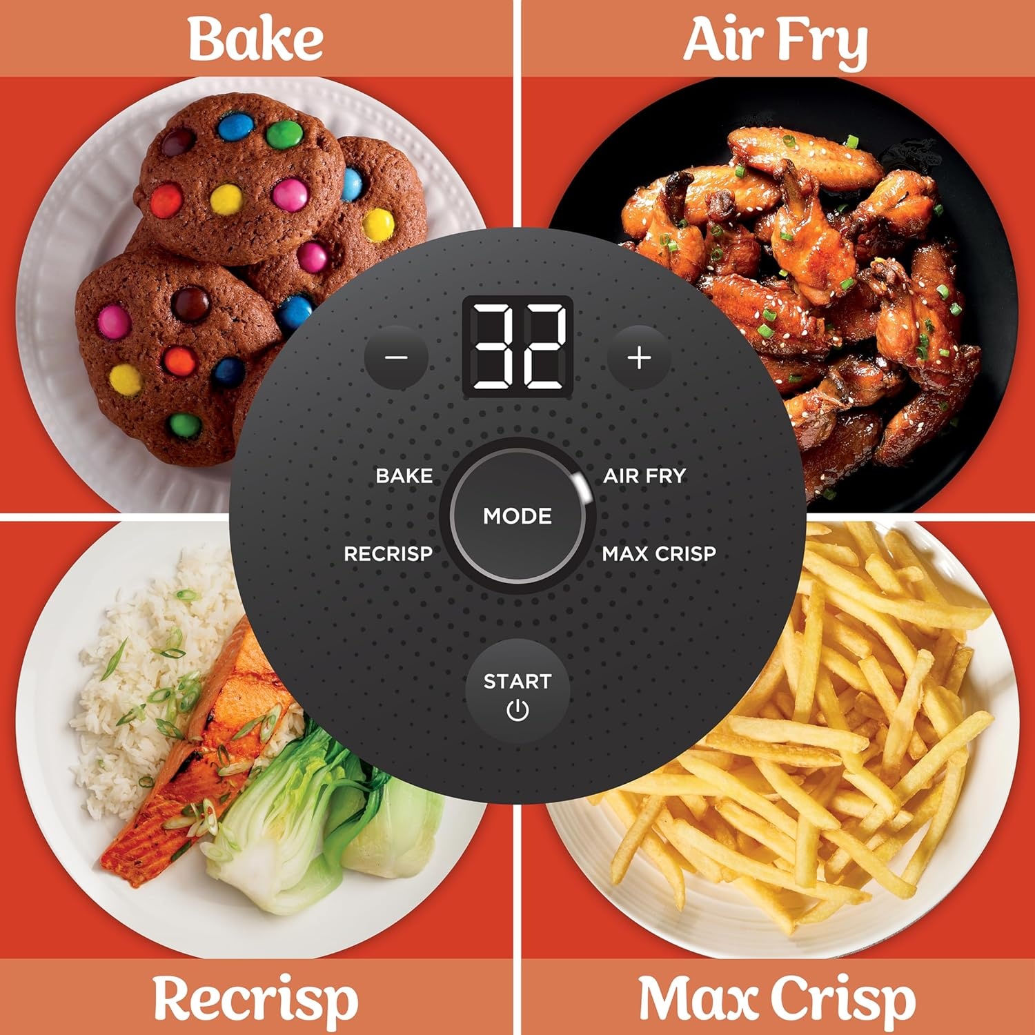 image:imageNinja Crispi Glass Air Fryer 4in1 Green FN101SG Max crisp bake air fry recrisp 450F max 4 Qt and 6 Cup containers PFASfree glassOrange Pepper