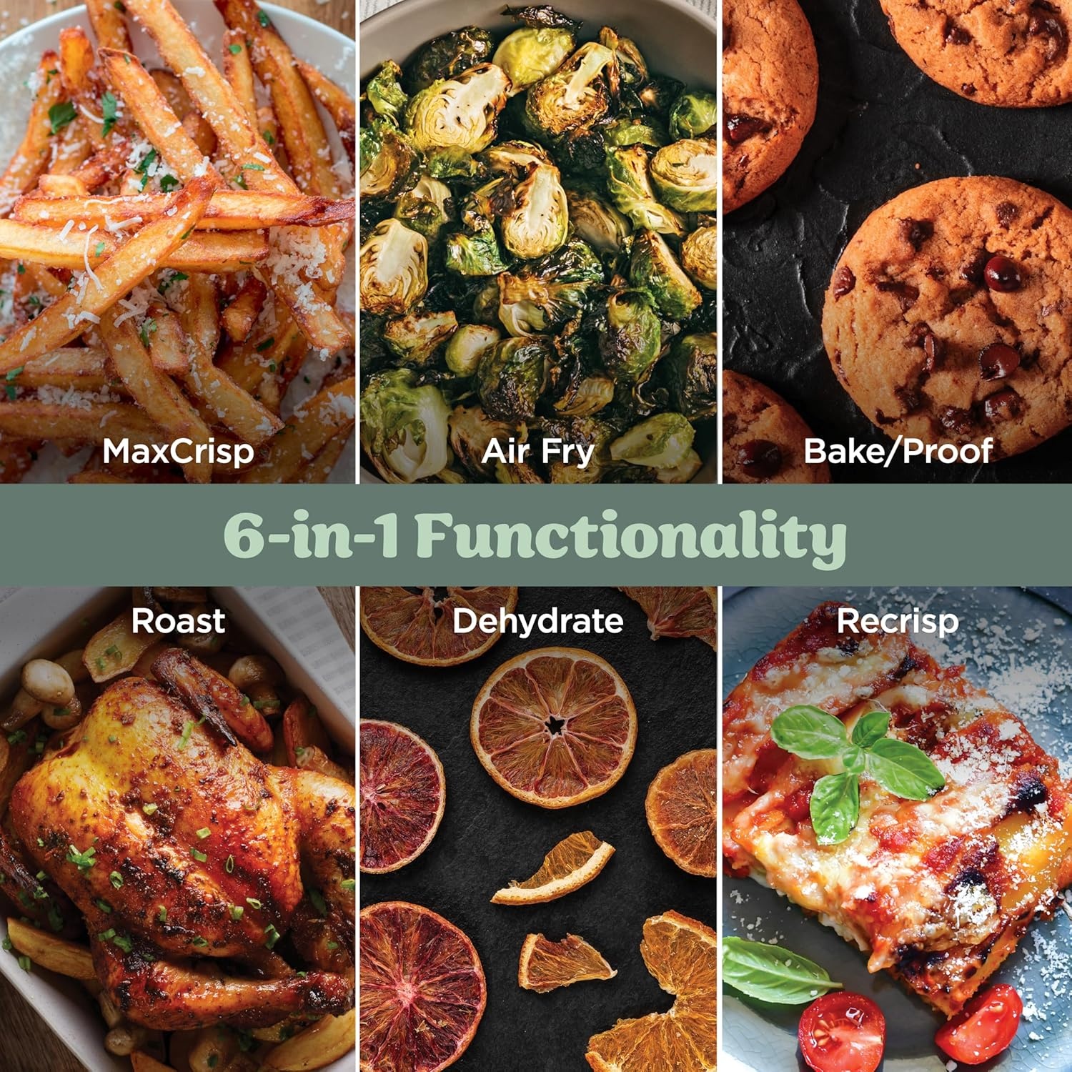 image:imageNinja Crispi Pro Glass Air Fryer 6in1 Cyberspace AS101CY Max crisp air fry bake roast recrisp dehydrate 1800W 450F max 6Qt 25Qt containersAsh Grey