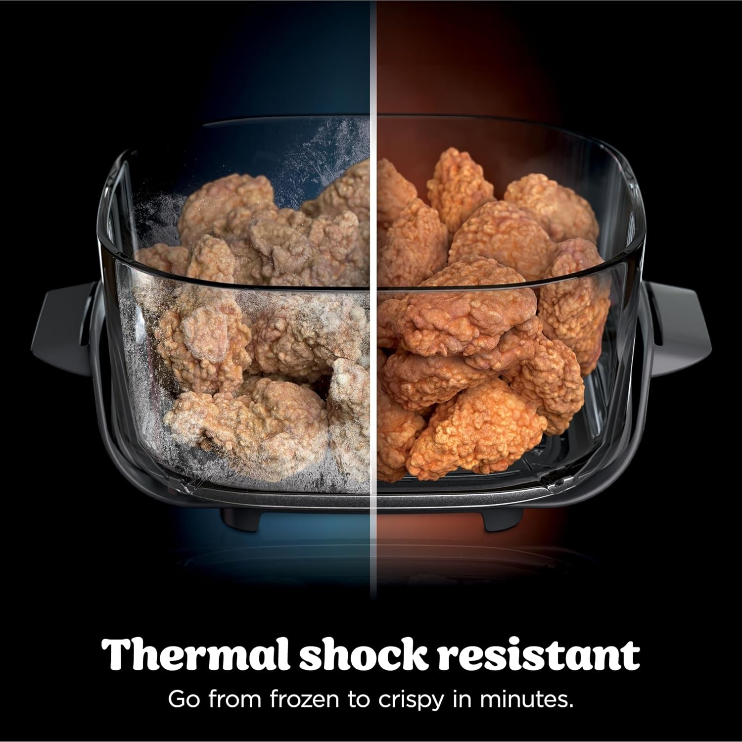 image:imageNinja Crispi Pro Glass Air Fryer 6in1 Cyberspace AS101CY Max crisp air fry bake roast recrisp dehydrate 1800W 450F max 6Qt 25Qt containersBone