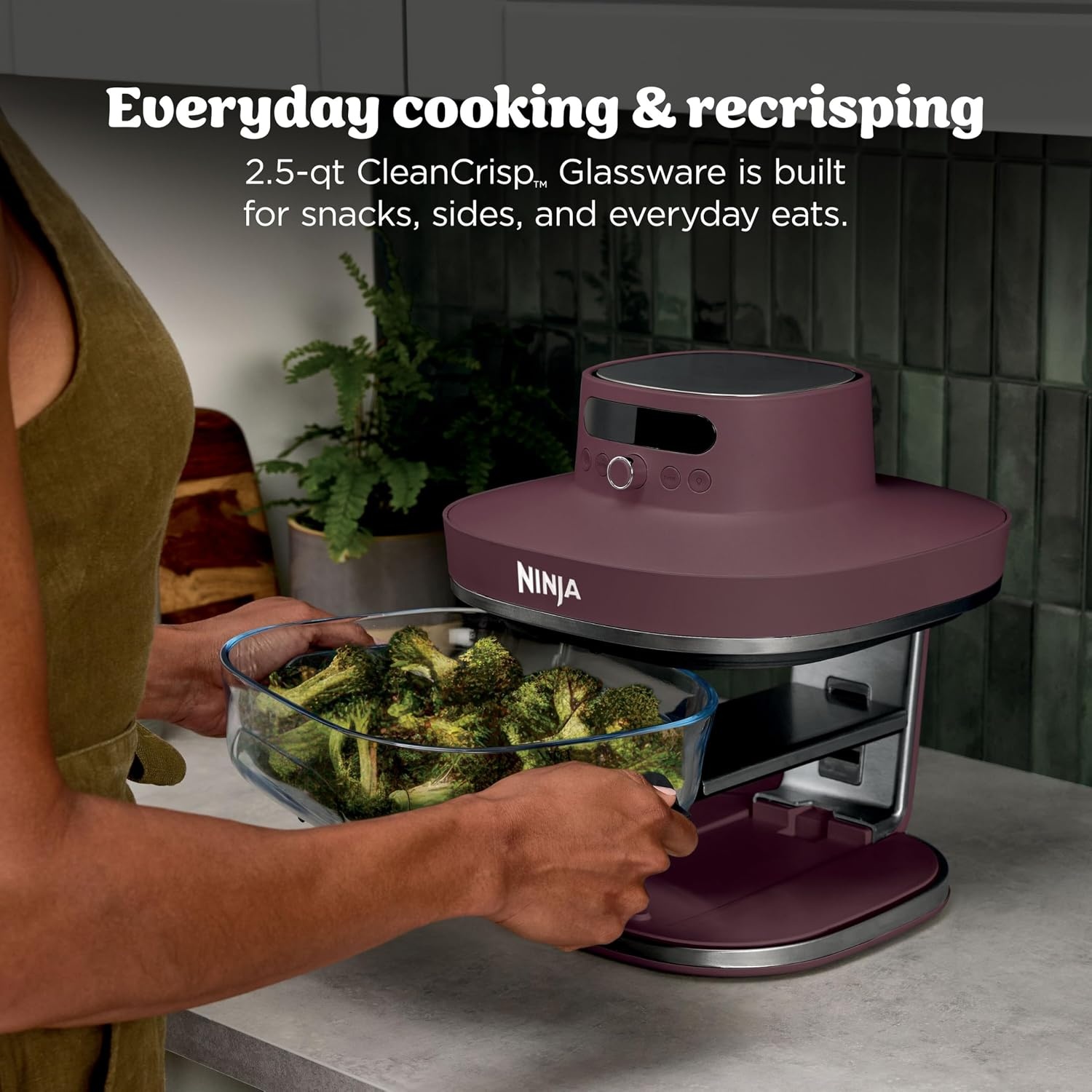 image:imageNinja Crispi Pro Glass Air Fryer 6in1 Cyberspace AS101CY Max crisp air fry bake roast recrisp dehydrate 1800W 450F max 6Qt 25Qt containersCherry
