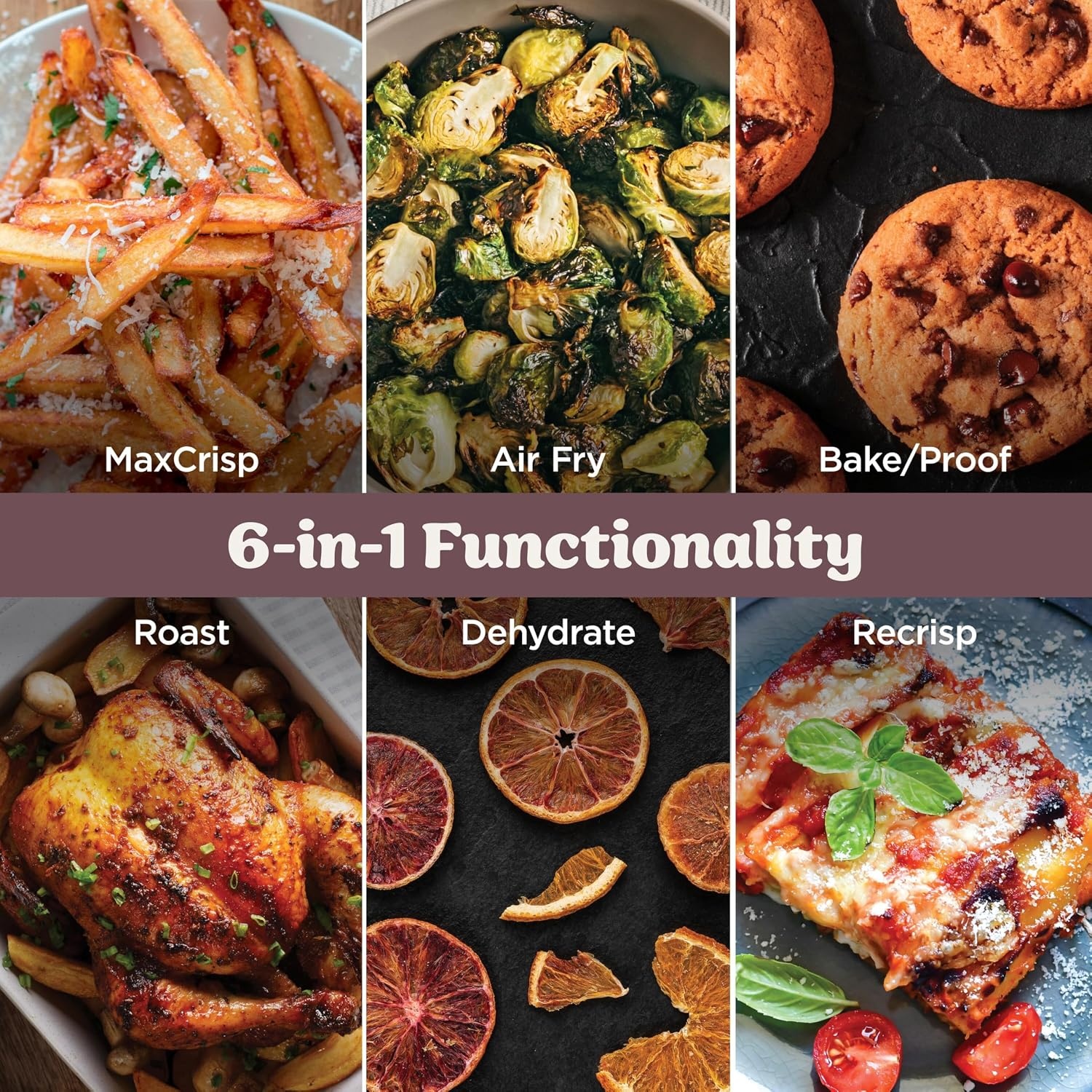 image:imageNinja Crispi Pro Glass Air Fryer 6in1 Cyberspace AS101CY Max crisp air fry bake roast recrisp dehydrate 1800W 450F max 6Qt 25Qt containersCherry