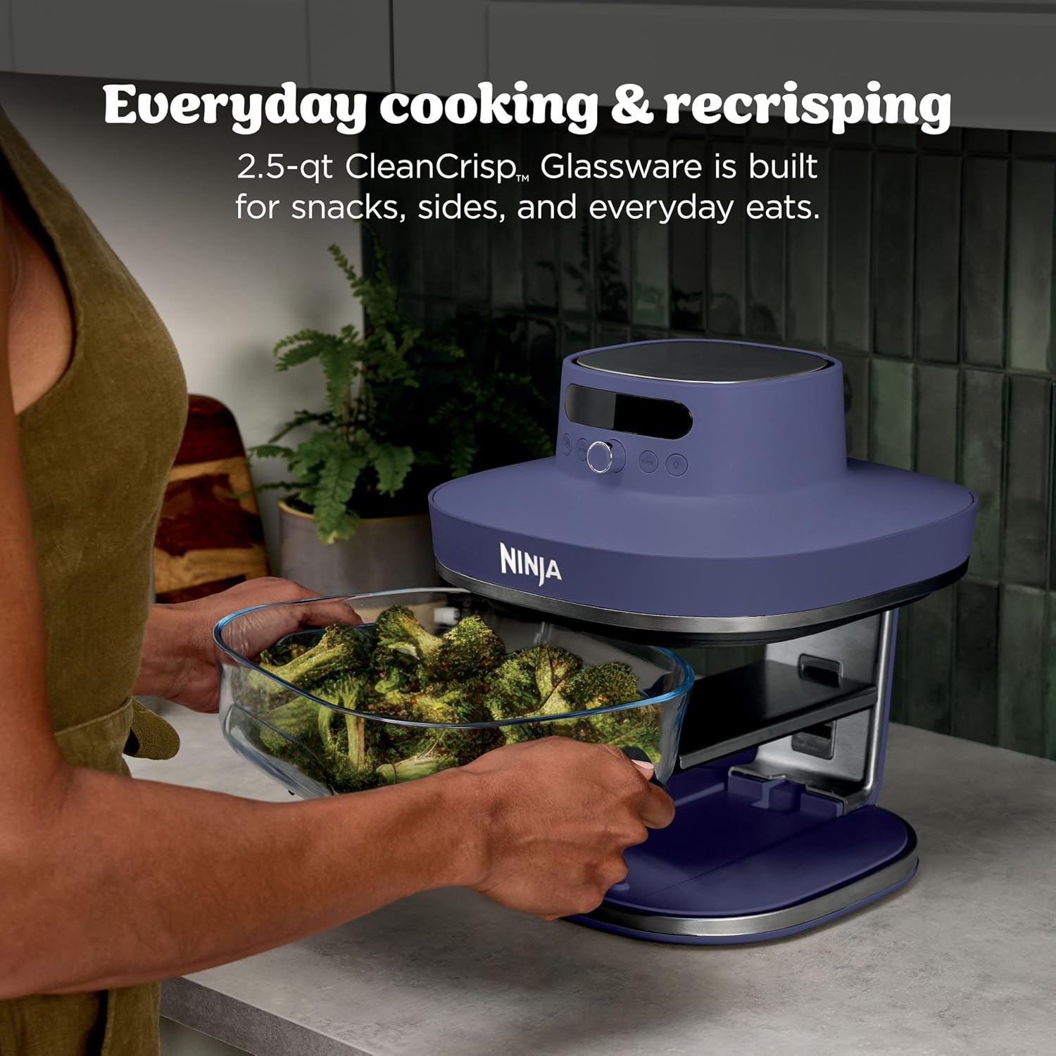 image:imageNinja Crispi Pro Glass Air Fryer 6in1 Cyberspace AS101CY Max crisp air fry bake roast recrisp dehydrate 1800W 450F max 6Qt 25Qt containersDeep Amethyst