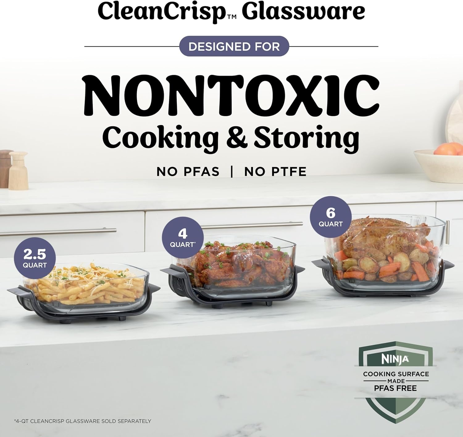 image:imageNinja Crispi Pro Glass Air Fryer 6in1 Cyberspace AS101CY Max crisp air fry bake roast recrisp dehydrate 1800W 450F max 6Qt 25Qt containersDeep Amethyst