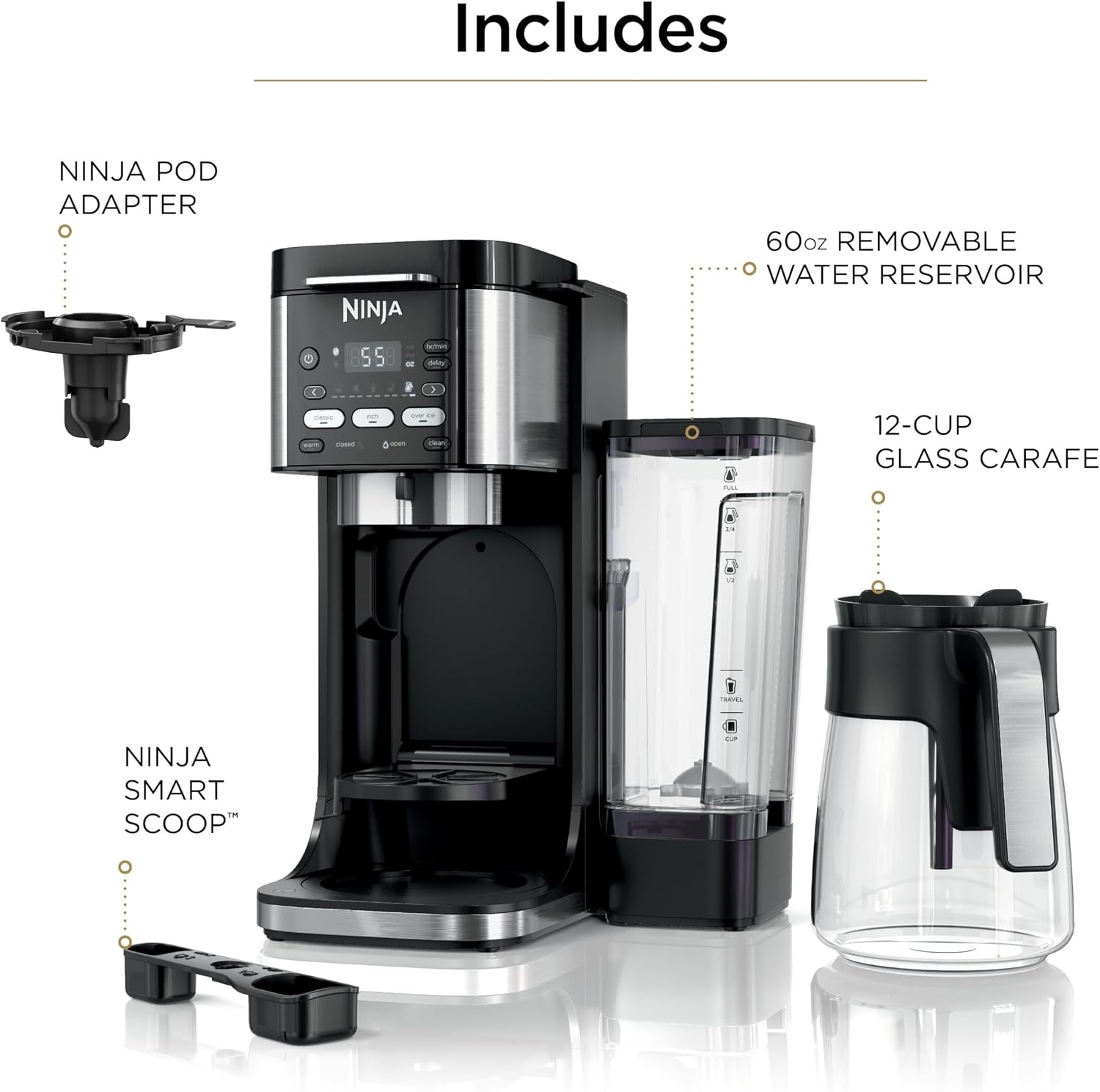 image:imageNinja Drip Coffee Maker DualBrew Pro Hot amp Iced Black CFP101 Single Serve to Carafe Brew with Pods amp Grounds Compatible with K Cups 3 Brew Styles 60oz Removable ReservoirPaper Filter