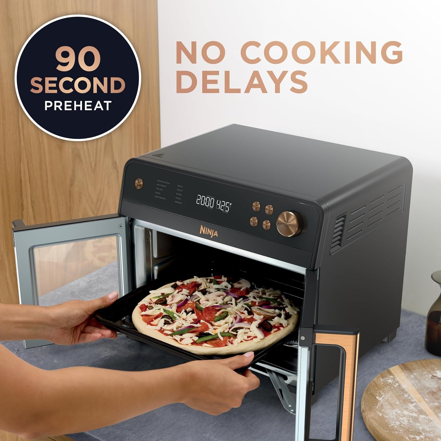 image:imageNinja French Door Premier Air Fry Oven 10in1 203 Qt Stainless FO101 450F cyclonic air PFASfree surface Air fry sear crisp bake broil toast dehydrateBlack