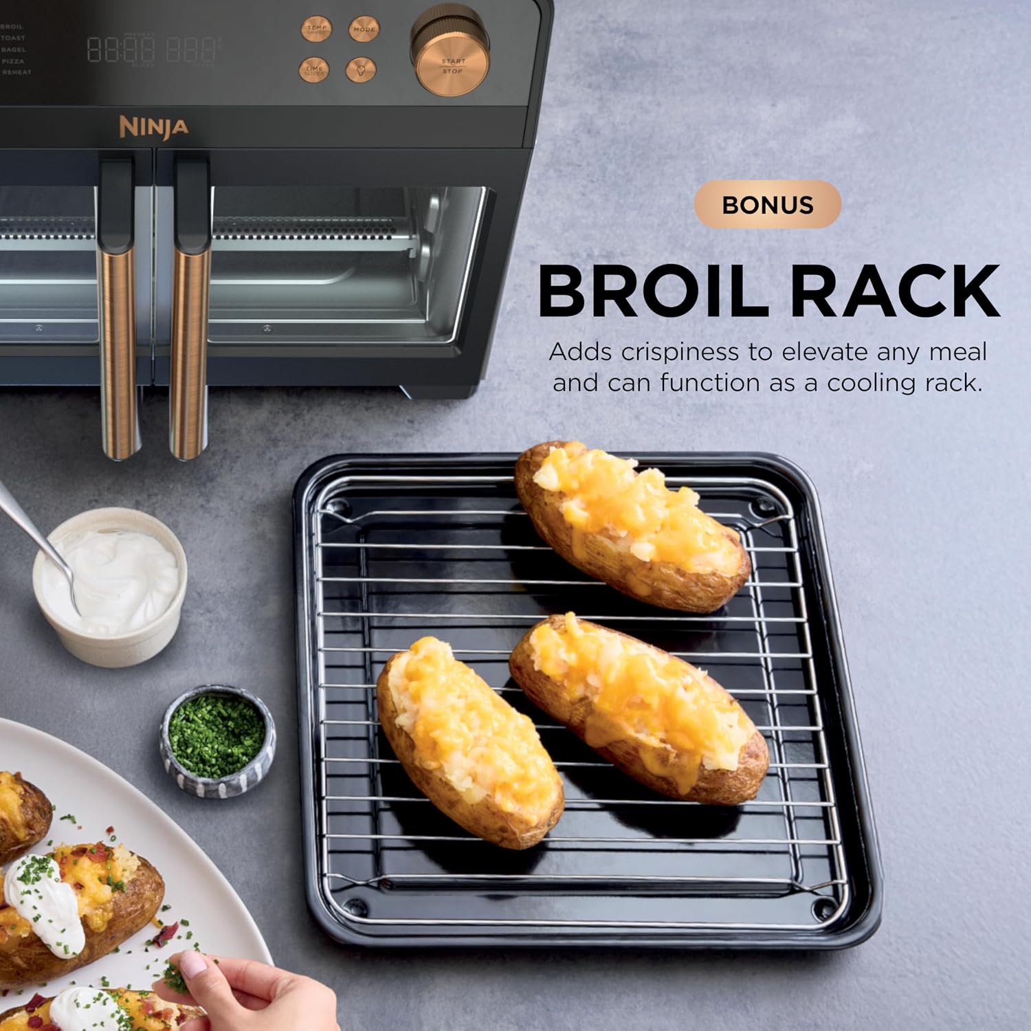 image:imageNinja French Door Premier Air Fry Oven 10in1 203 Qt Stainless FO101 450F cyclonic air PFASfree surface Air fry sear crisp bake broil toast dehydrateBlack