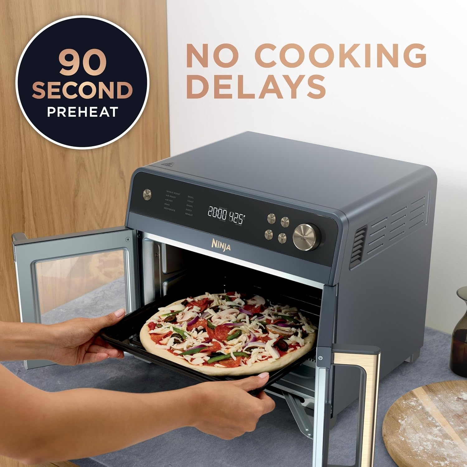 image:imageNinja French Door Premier Air Fry Oven 10in1 203 Qt Stainless FO101 450F cyclonic air PFASfree surface Air fry sear crisp bake broil toast dehydrateCyberspace