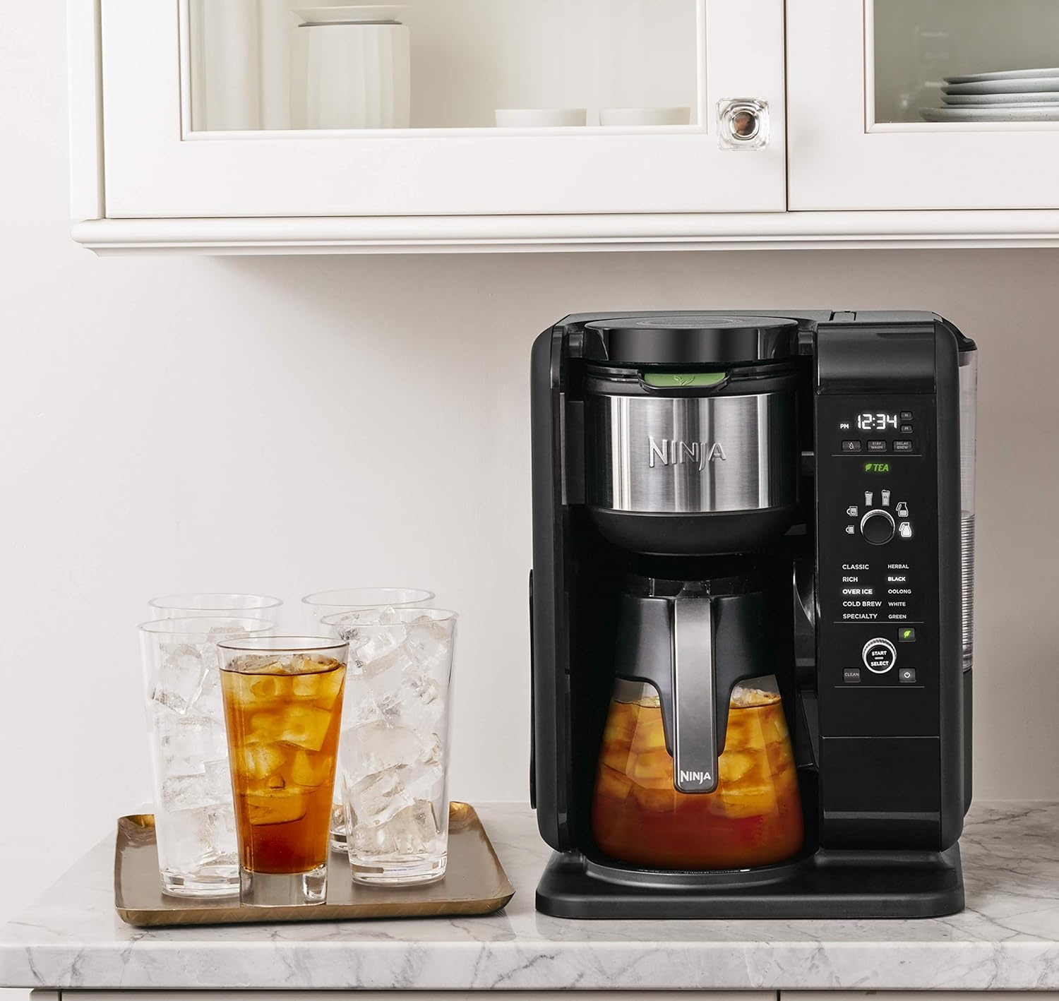 image:imageNinja Hot and Cold Brewed System AutoiQ Tea and Coffee Maker with 6 Brew Sizes 50 fluid ounces 5 Brew Styles Frother Coffee amp Tea Baskets with Glass Carafe CP301BlackGlass Carafe