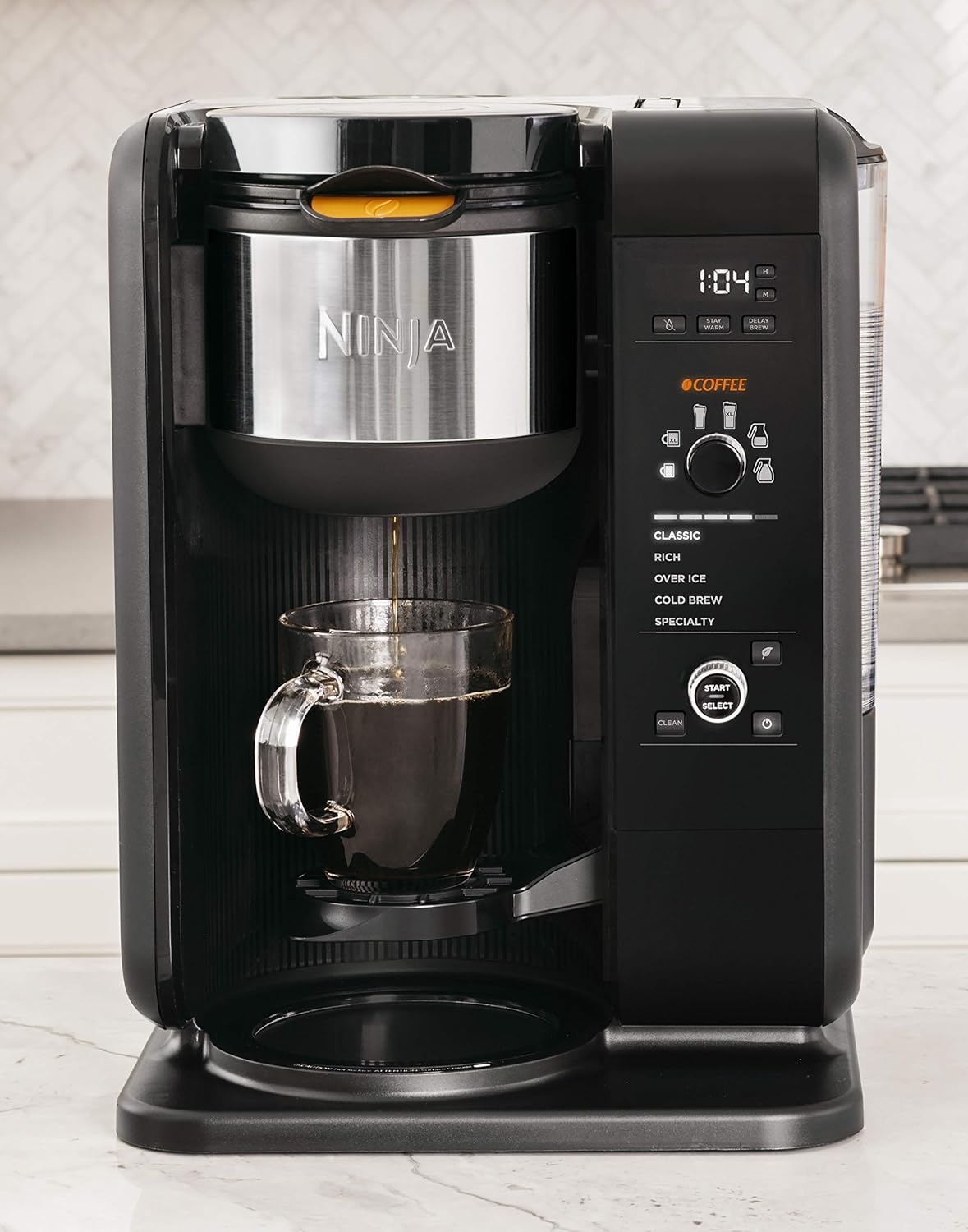 image:imageNinja Hot and Cold Brewed System AutoiQ Tea and Coffee Maker with 6 Brew Sizes 50 fluid ounces 5 Brew Styles Frother Coffee amp Tea Baskets with Glass Carafe CP301BlackGlass Carafe
