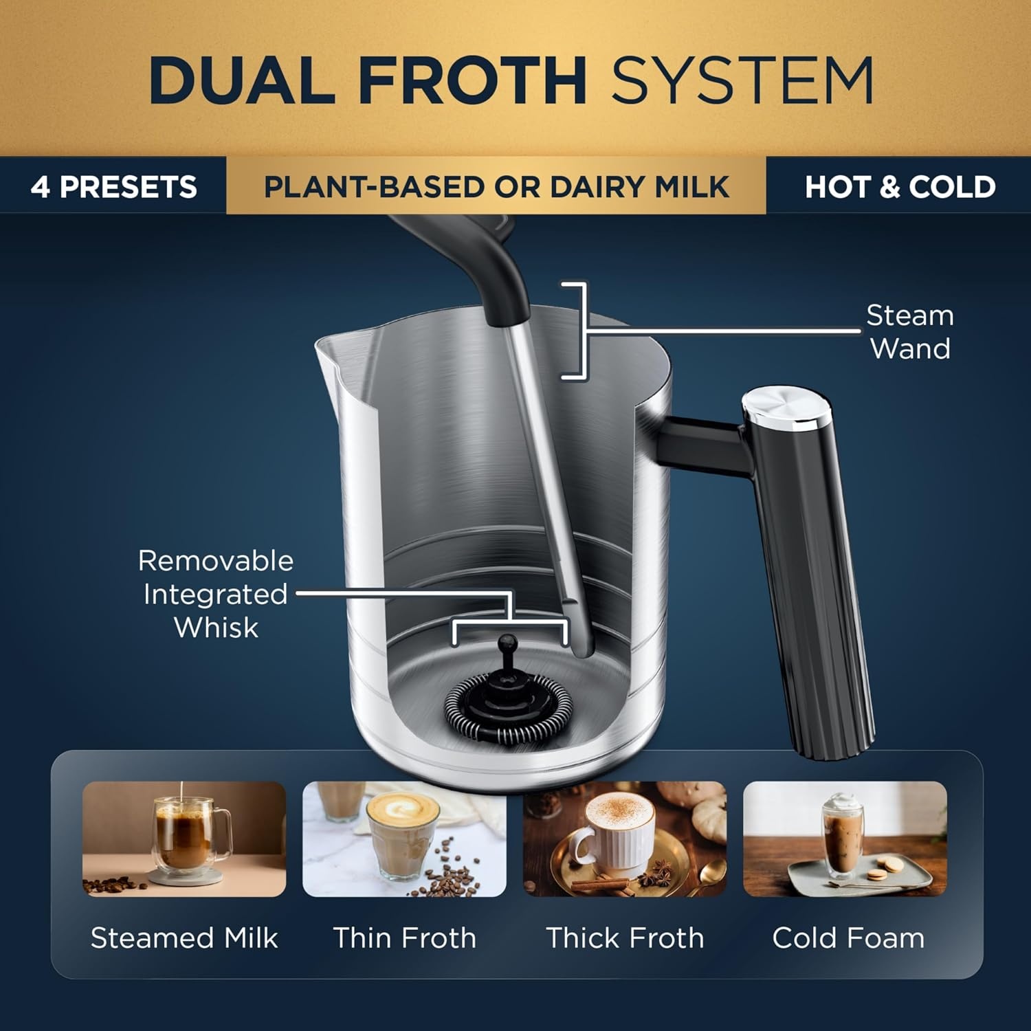 image:imageNinja Luxe Caf Premier Espresso amp Rapid Cold Brew Gunmetal ES601GM Drip Coffee Builtin Coffee Grinder HandsFree Milk Frother Assisted Tamper for Cappuccinos amp LattesStainless Steel