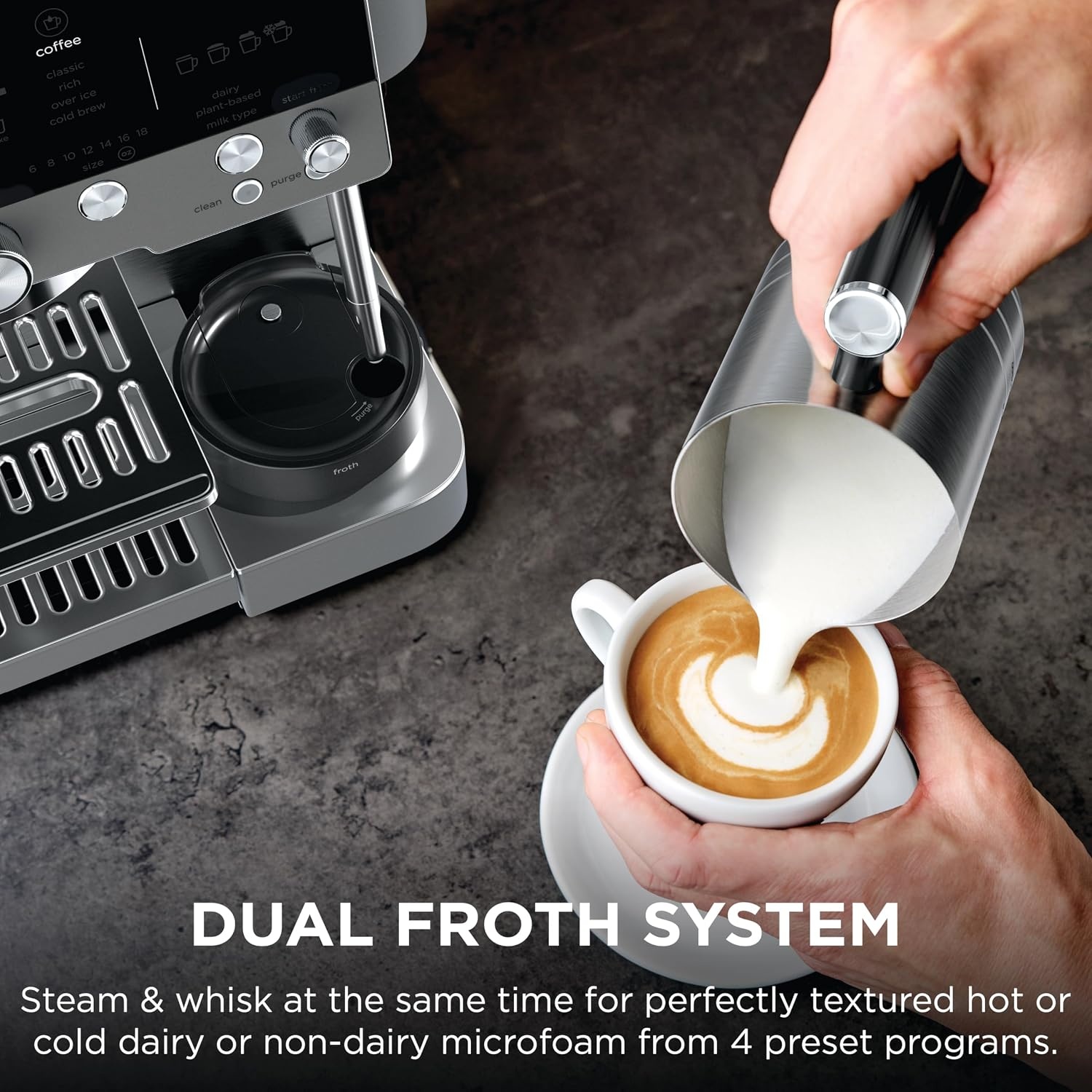 image:imageNinja Luxe Caf Premier Espresso amp Rapid Cold Brew Gunmetal ES601GM Drip Coffee Builtin Coffee Grinder HandsFree Milk Frother Assisted Tamper for Cappuccinos amp LattesGunmetal