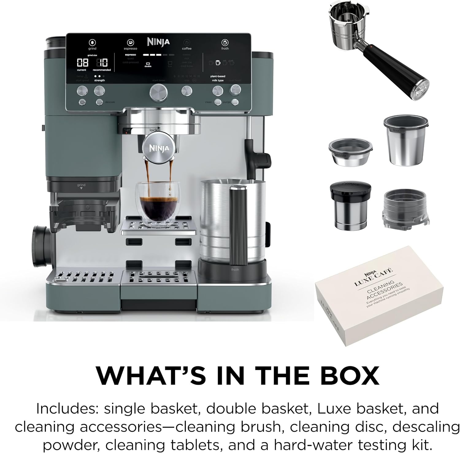 image:imageNinja Luxe Caf Premier Espresso amp Rapid Cold Brew Gunmetal ES601GM Drip Coffee Builtin Coffee Grinder HandsFree Milk Frother Assisted Tamper for Cappuccinos amp LattesGreen