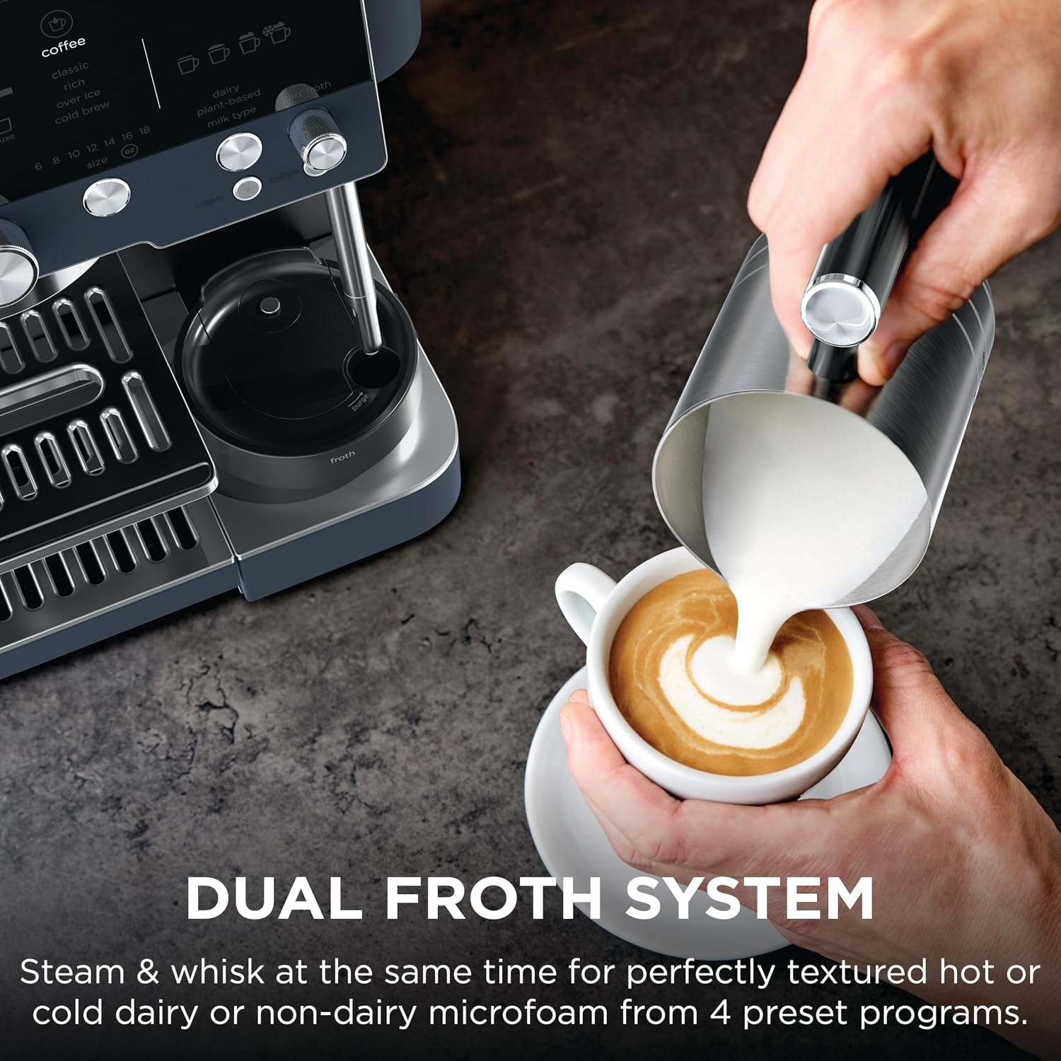 image:imageNinja Luxe Caf Premier Espresso amp Rapid Cold Brew Gunmetal ES601GM Drip Coffee Builtin Coffee Grinder HandsFree Milk Frother Assisted Tamper for Cappuccinos amp LattesCyberspace