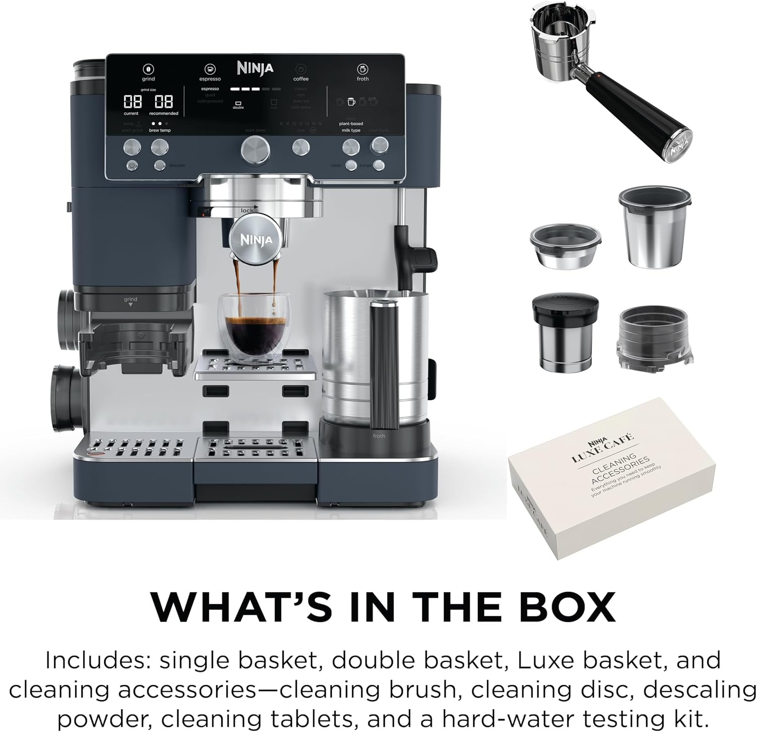 image:imageNinja Luxe Caf Premier Espresso amp Rapid Cold Brew Gunmetal ES601GM Drip Coffee Builtin Coffee Grinder HandsFree Milk Frother Assisted Tamper for Cappuccinos amp LattesCyberspace
