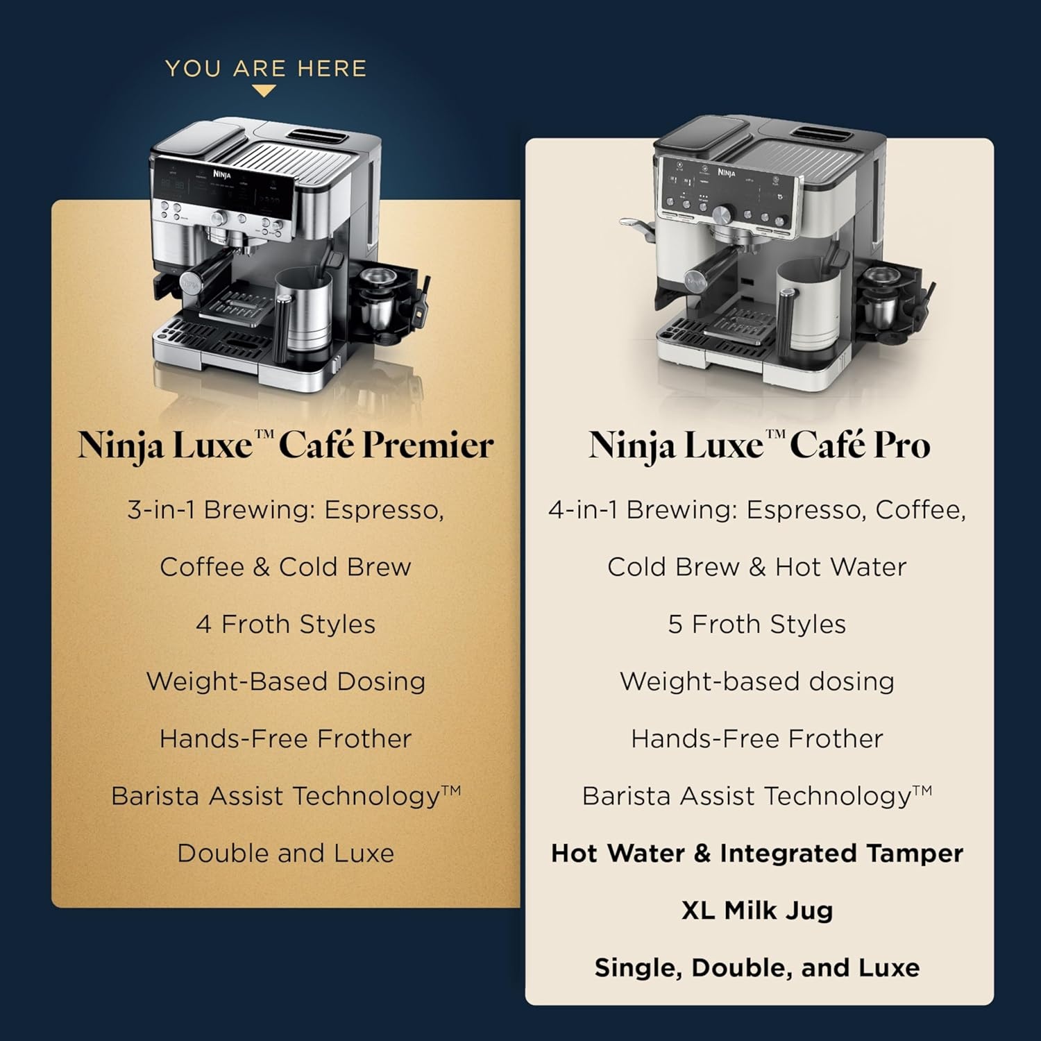 image:imageNinja Luxe Caf Premier Espresso amp Rapid Cold Brew Gunmetal ES601GM Drip Coffee Builtin Coffee Grinder HandsFree Milk Frother Assisted Tamper for Cappuccinos amp LattesStainless Steel