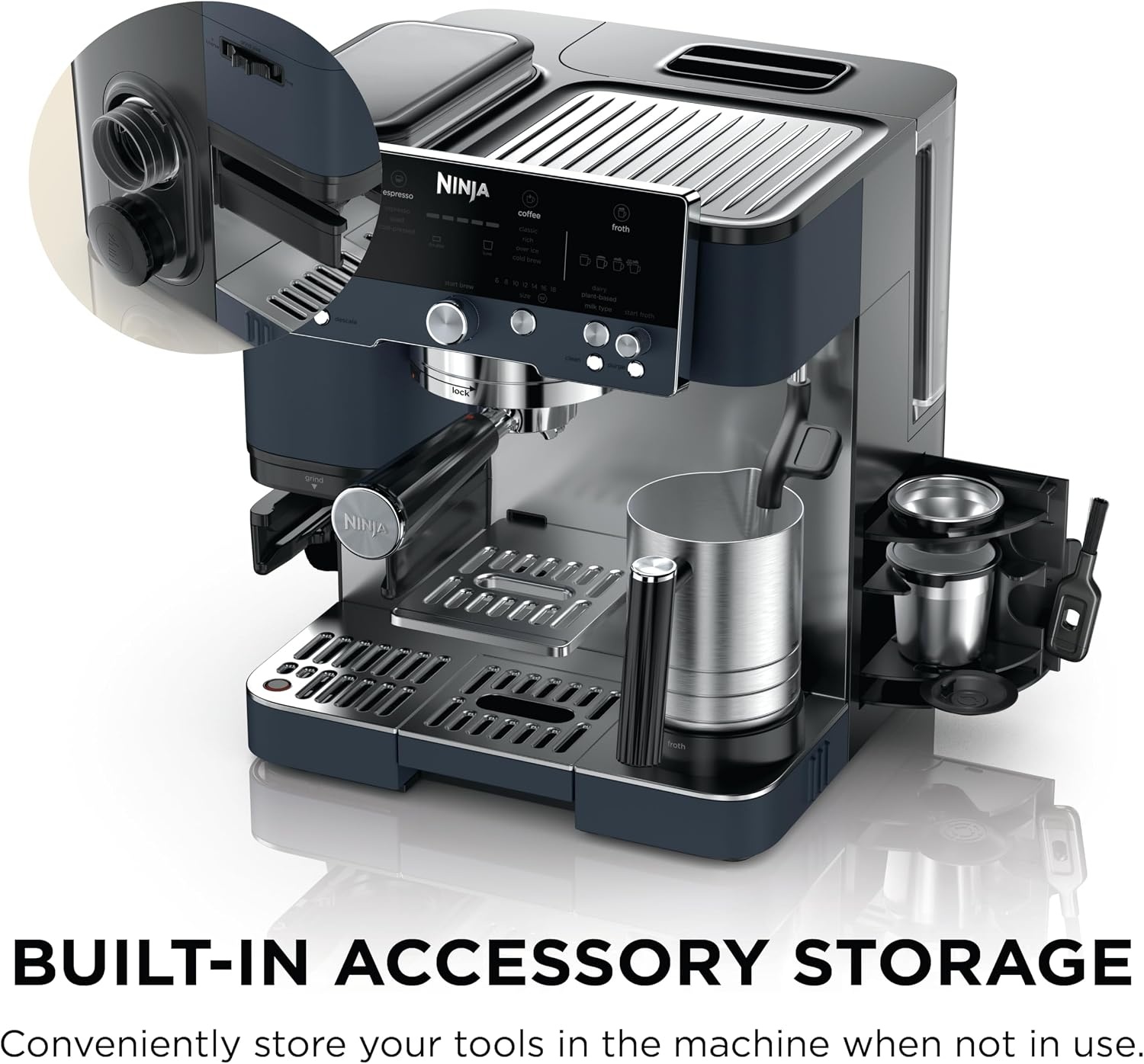 image:imageNinja Luxe Caf Premier Espresso amp Rapid Cold Brew Gunmetal ES601GM Drip Coffee Builtin Coffee Grinder HandsFree Milk Frother Assisted Tamper for Cappuccinos amp LattesCyberspace