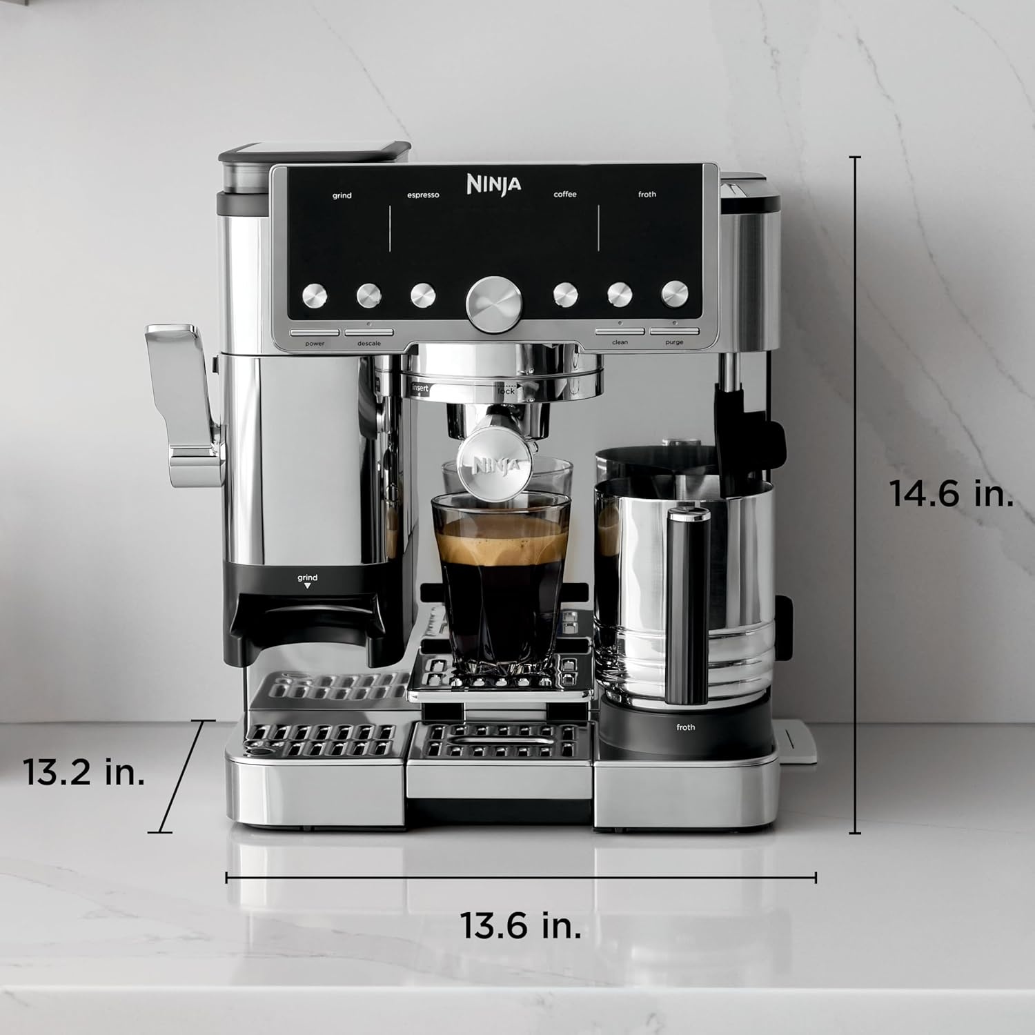 image:imageNinja Luxe Caf Pro Series Espresso Cold Brew Hot Water ES701 Drip Coffee Integrated Tamper Builtin Grinder HandsFree Frother for Cappuccinos Lattes Americanos Dairy or NonDairyStainless Steel