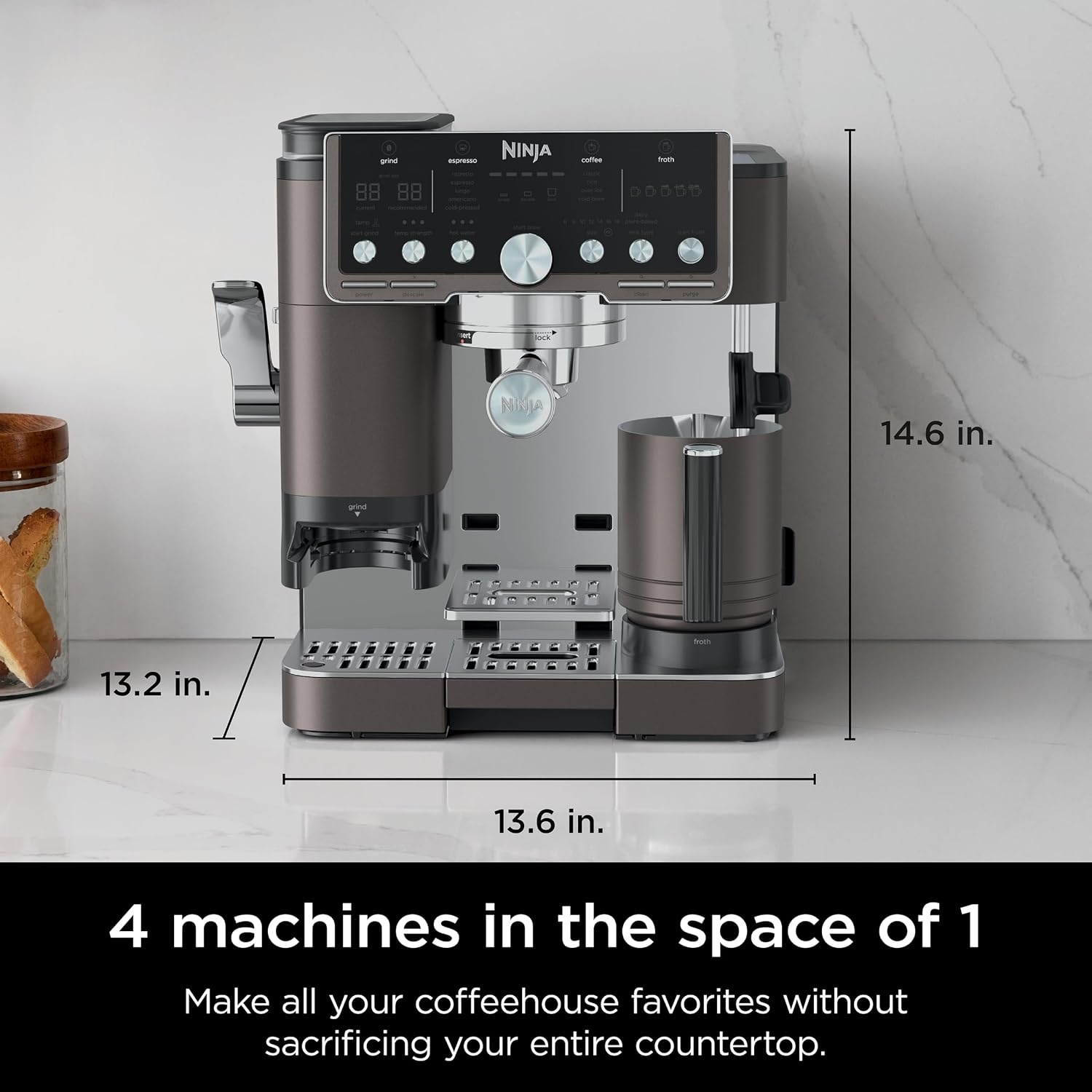 image:imageNinja Luxe Caf Pro Series Espresso Cold Brew Hot Water ES701 Drip Coffee Integrated Tamper Builtin Grinder HandsFree Frother for Cappuccinos Lattes Americanos Dairy or NonDairyMocha