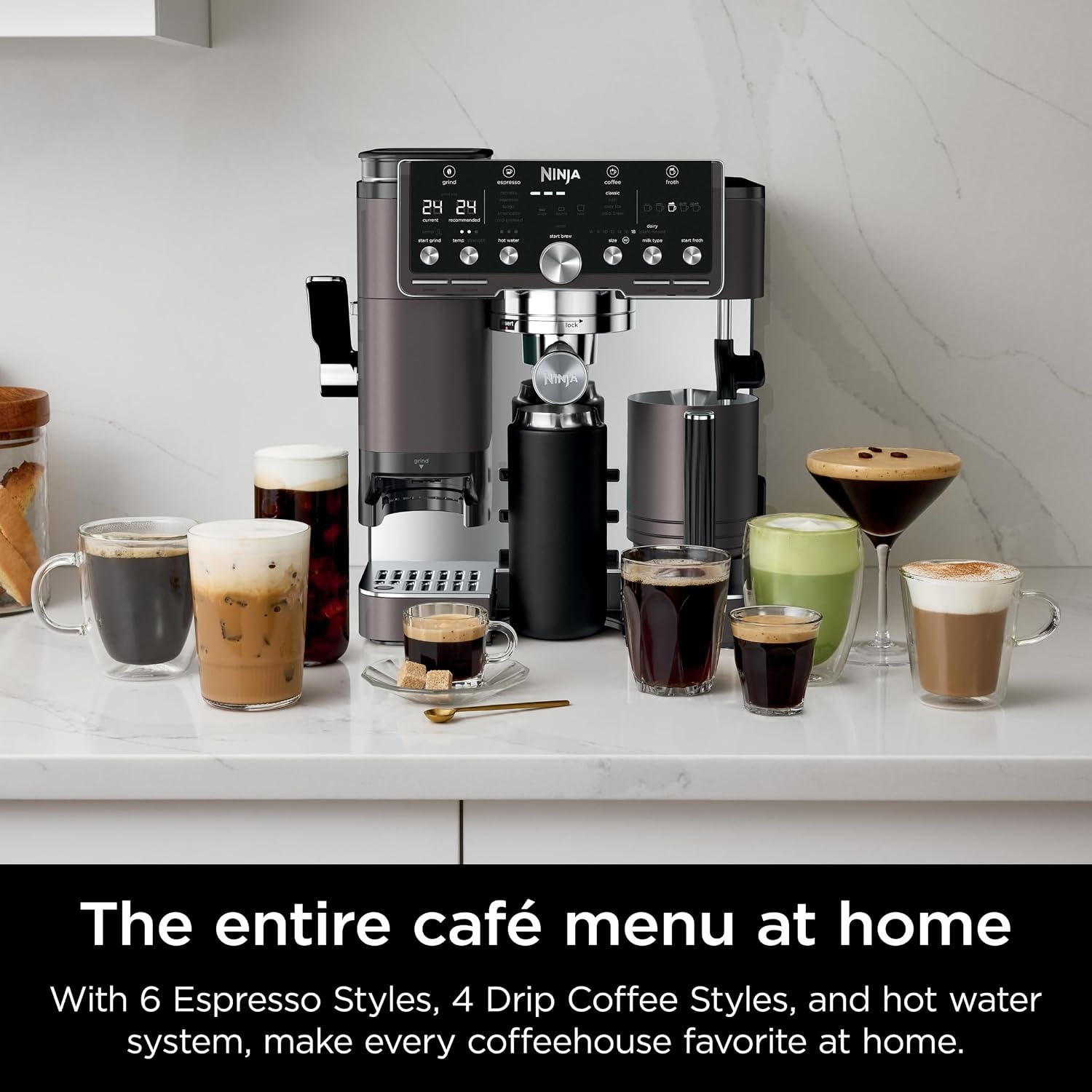 image:imageNinja Luxe Caf Pro Series Espresso Cold Brew Hot Water ES701 Drip Coffee Integrated Tamper Builtin Grinder HandsFree Frother for Cappuccinos Lattes Americanos Dairy or NonDairyMocha