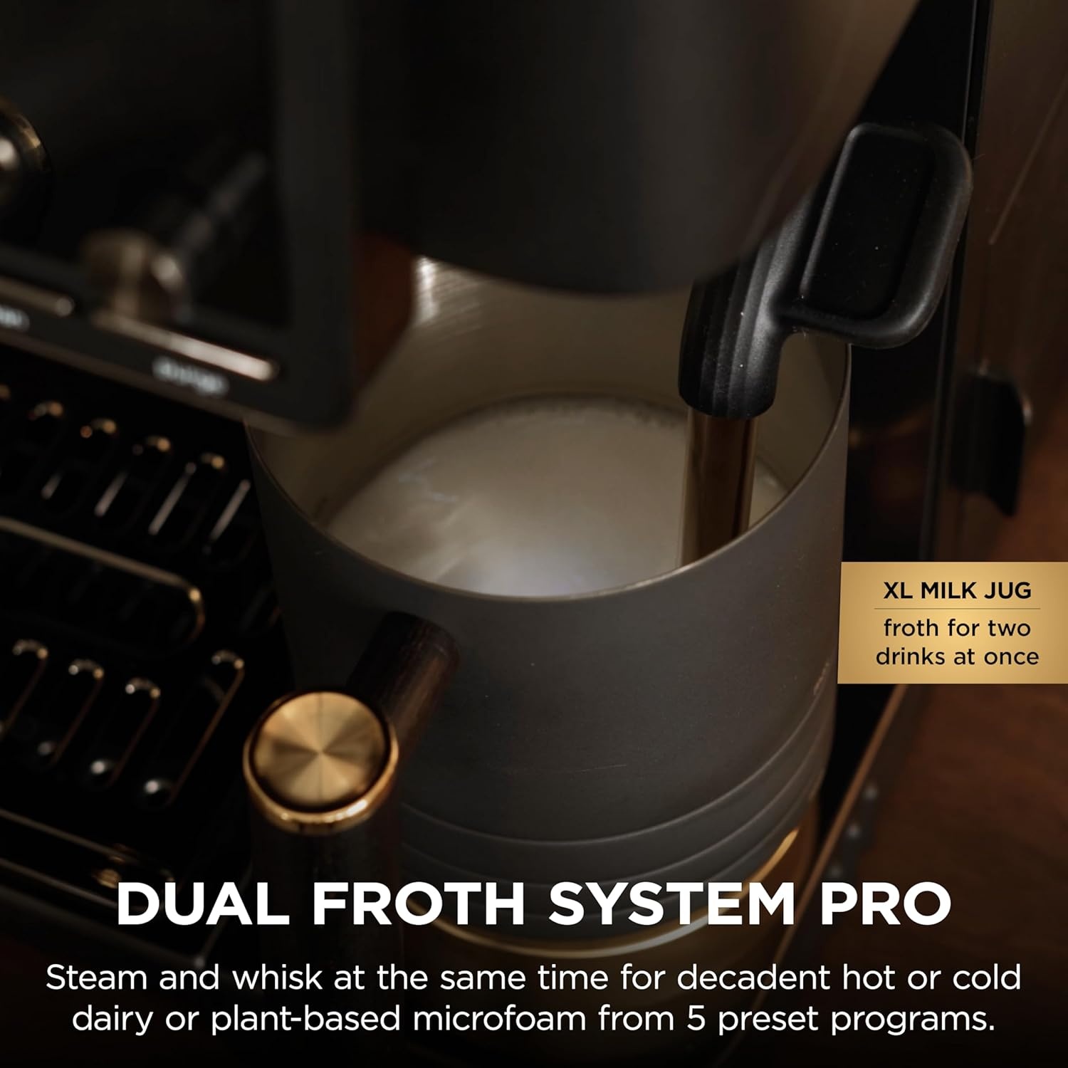 image:imageNinja Luxe Caf Pro Series Espresso Cold Brew Hot Water ES701 Drip Coffee Integrated Tamper Builtin Grinder HandsFree Frother for Cappuccinos Lattes Americanos Dairy or NonDairyBlackGold