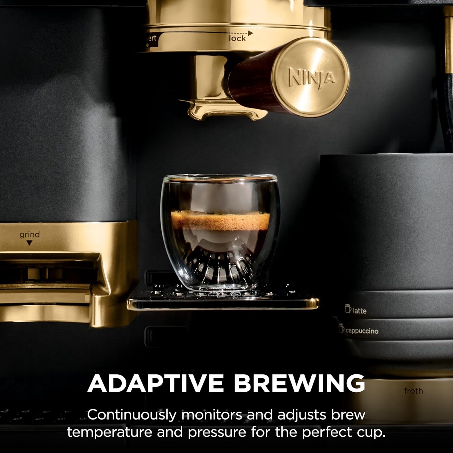 image:imageNinja Luxe Caf Pro Series Espresso Cold Brew Hot Water ES701 Drip Coffee Integrated Tamper Builtin Grinder HandsFree Frother for Cappuccinos Lattes Americanos Dairy or NonDairyBlackGold