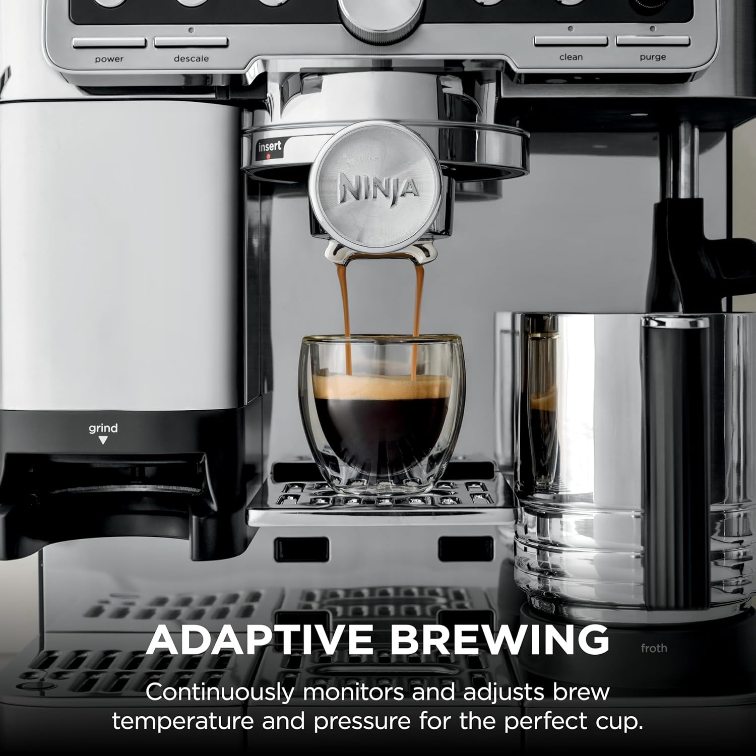 image:imageNinja Luxe Caf Pro Series Espresso Cold Brew Hot Water ES701 Drip Coffee Integrated Tamper Builtin Grinder HandsFree Frother for Cappuccinos Lattes Americanos Dairy or NonDairyStainless Steel