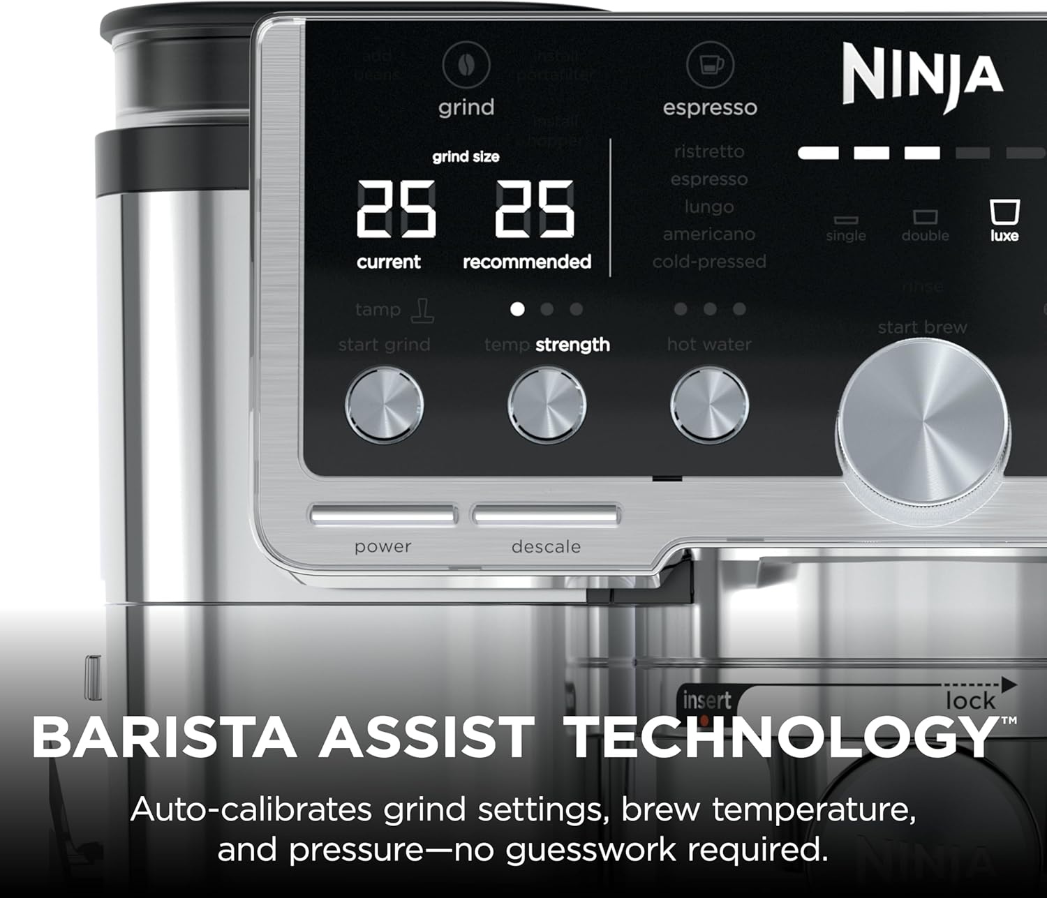 image:imageNinja Luxe Caf Pro Series Espresso Cold Brew Hot Water ES701 Drip Coffee Integrated Tamper Builtin Grinder HandsFree Frother for Cappuccinos Lattes Americanos Dairy or NonDairyStainless Steel