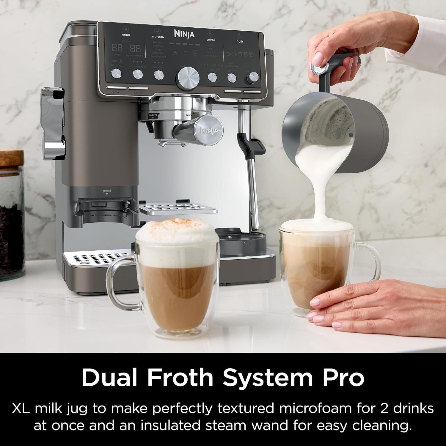 image:imageNinja Luxe Caf Pro Series Espresso Cold Brew Hot Water ES701 Drip Coffee Integrated Tamper Builtin Grinder HandsFree Frother for Cappuccinos Lattes Americanos Dairy or NonDairyMocha