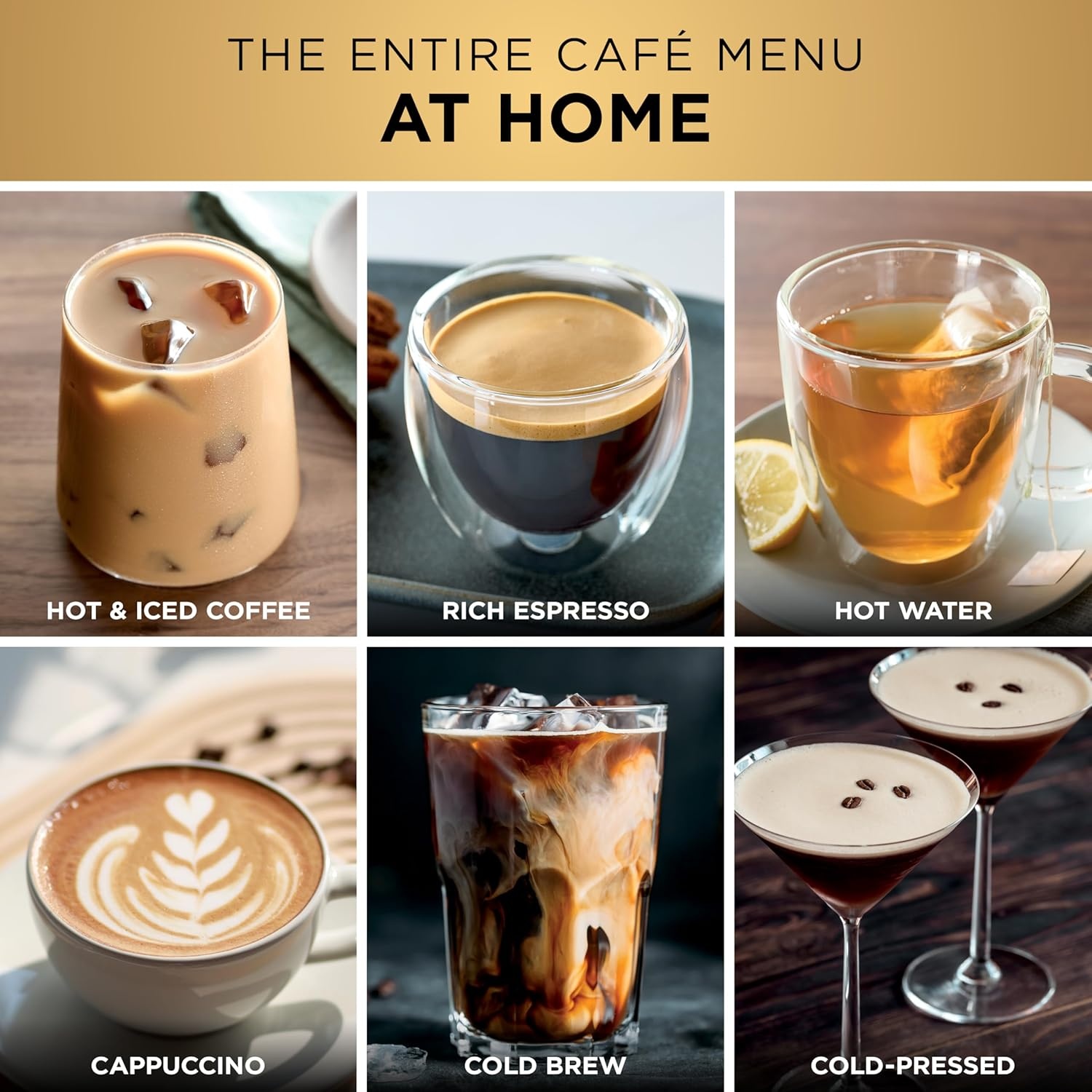 image:imageNinja Luxe Caf Pro Series Espresso Cold Brew Hot Water ES701 Drip Coffee Integrated Tamper Builtin Grinder HandsFree Frother for Cappuccinos Lattes Americanos Dairy or NonDairyBlackGold