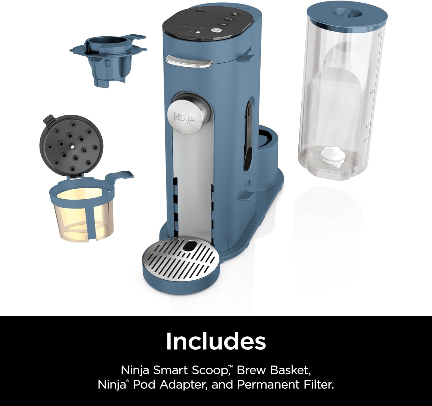 image:imageNinja Pods amp Grounds Iced Coffee Maker KCup Pod Compatible Stone PB041ST SingleServe Brews Grounds Compact Design 56oz Reservoir 6oz Cup to 24oz Travel Mug Brew SizesBlue