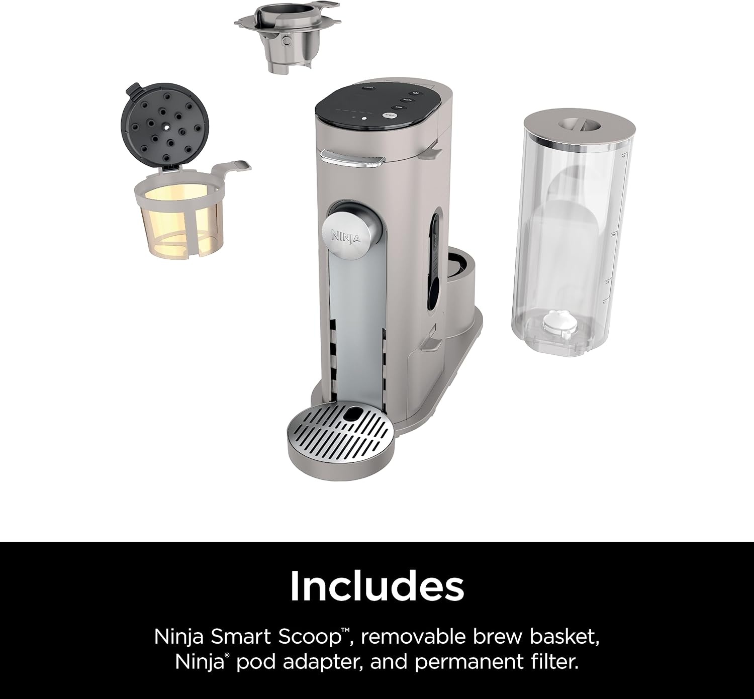 image:imageNinja Pods amp Grounds Iced Coffee Maker KCup Pod Compatible Stone PB041ST SingleServe Brews Grounds Compact Design 56oz Reservoir 6oz Cup to 24oz Travel Mug Brew SizesStone