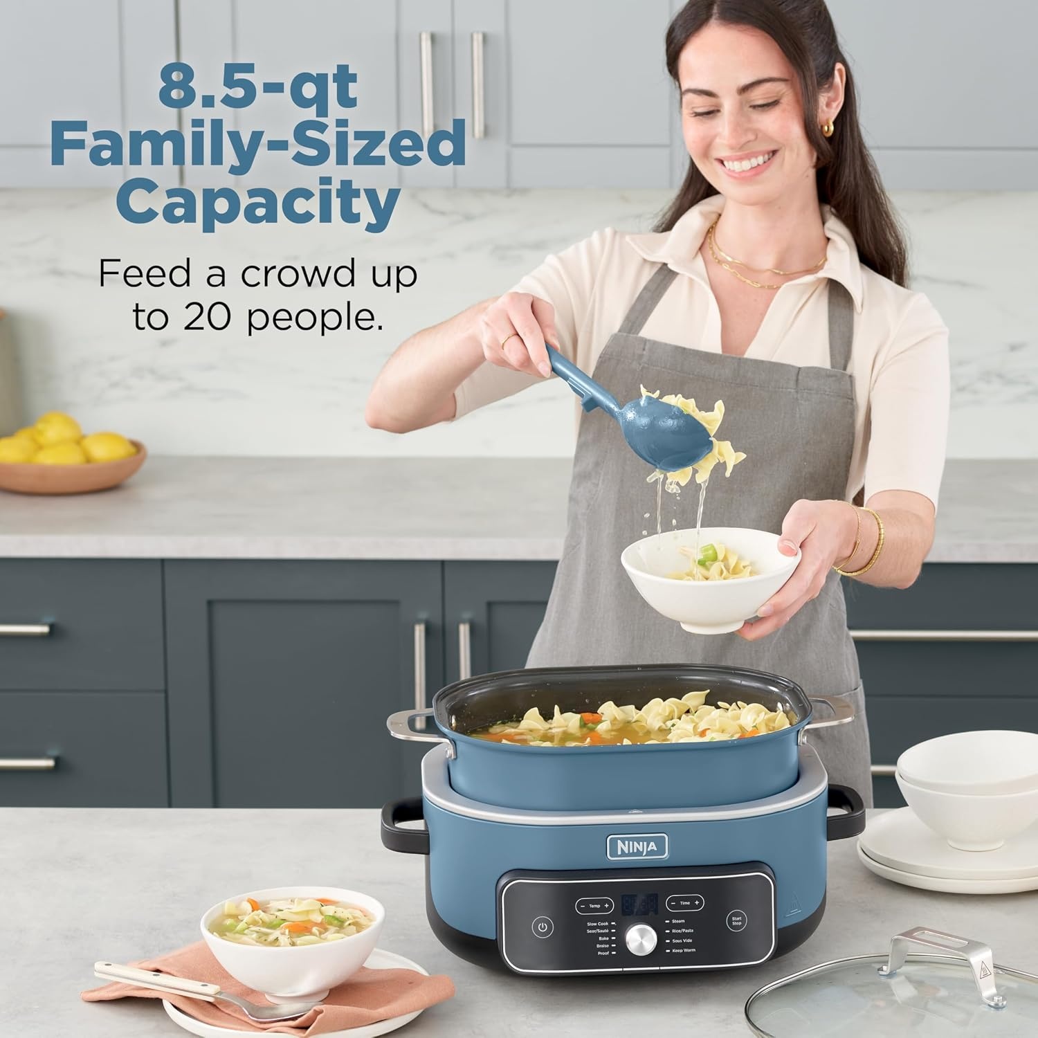 image:imageNinja PossibleCooker PRO 14in1 85qt Sea Salt Gray MC1001 14in1 replaces 14 appliances Triple Fusion Heat slow cook saut roast amp steam nonstick ovensafe pot to 500FBlue