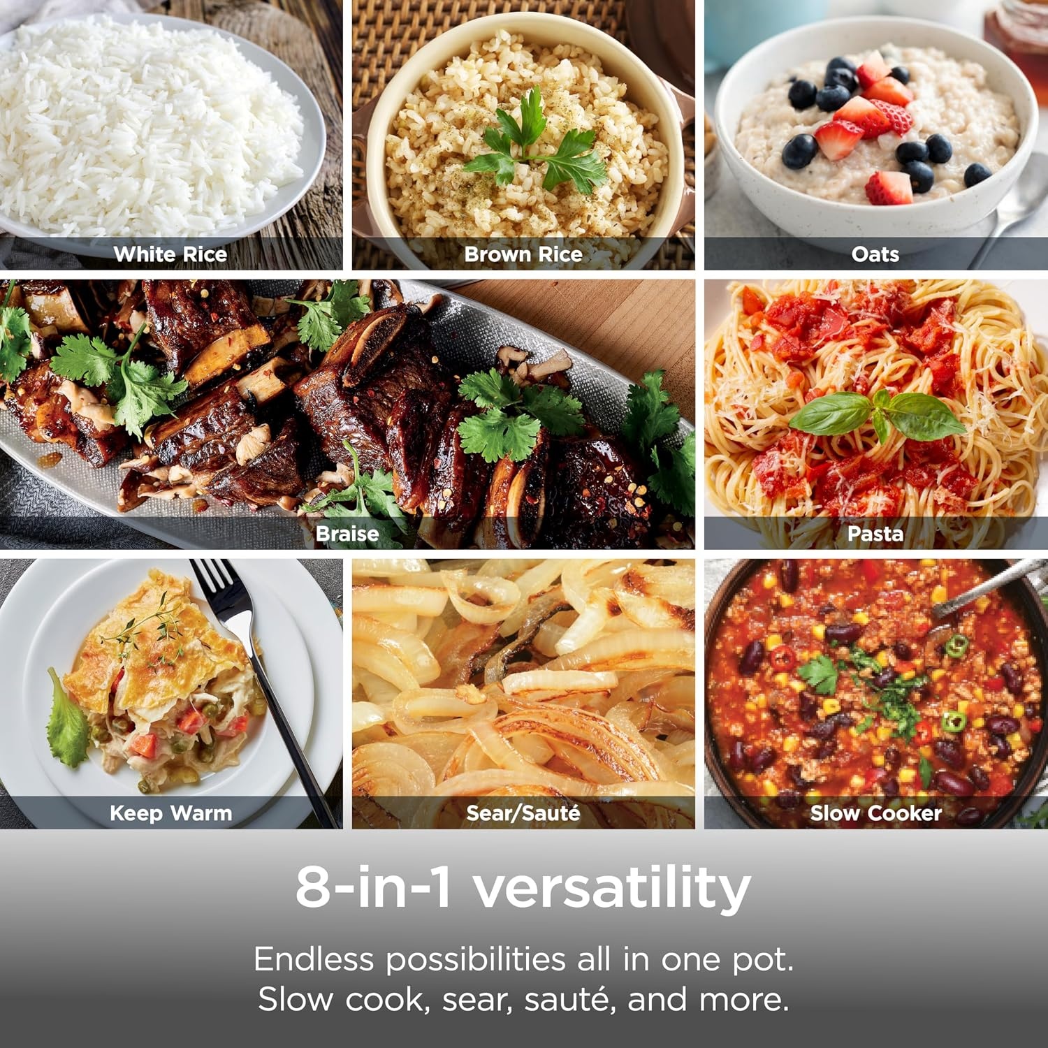 image:imageNinja PossibleCooker PRO 14in1 85qt Sea Salt Gray MC1001 14in1 replaces 14 appliances Triple Fusion Heat slow cook saut roast amp steam nonstick ovensafe pot to 500FMidnight Blue