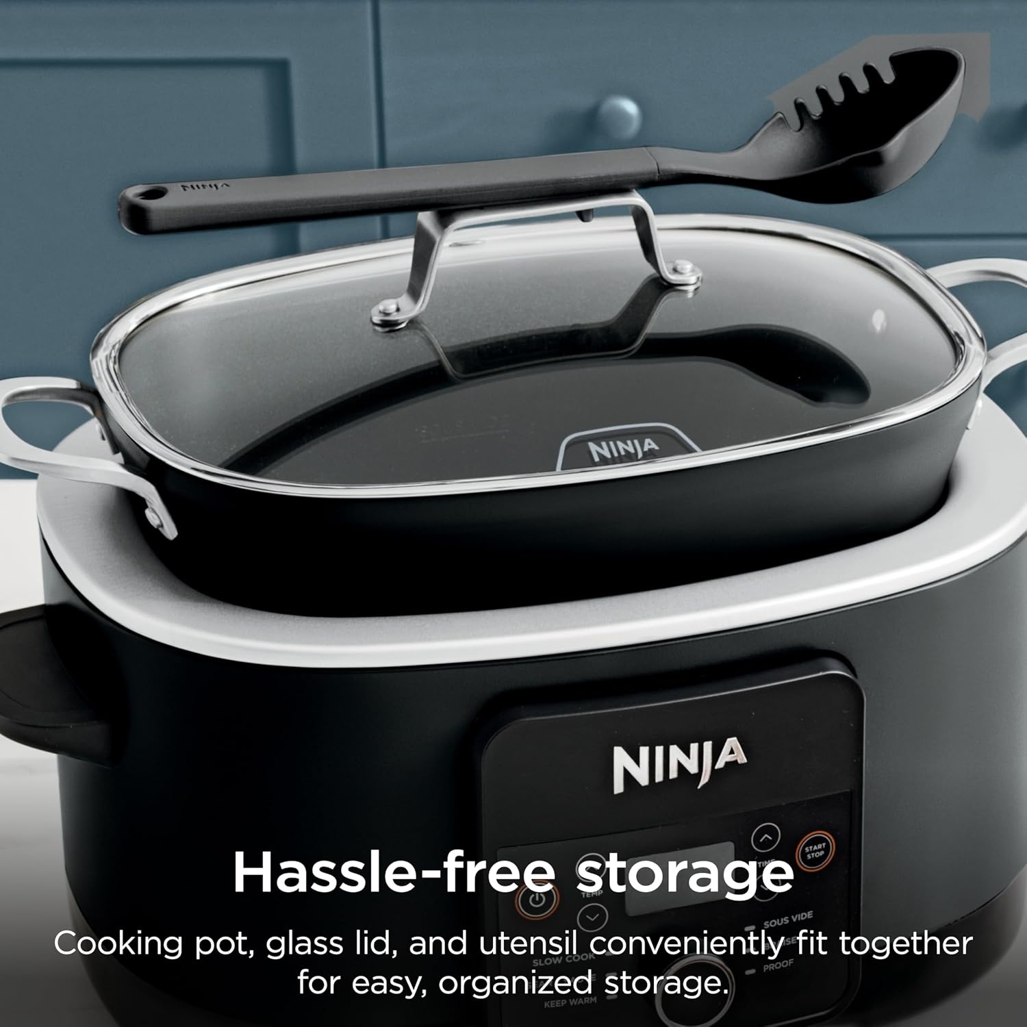 image:imageNinja PossibleCooker PRO 14in1 85qt Sea Salt Gray MC1001 14in1 replaces 14 appliances Triple Fusion Heat slow cook saut roast amp steam nonstick ovensafe pot to 500FBlack