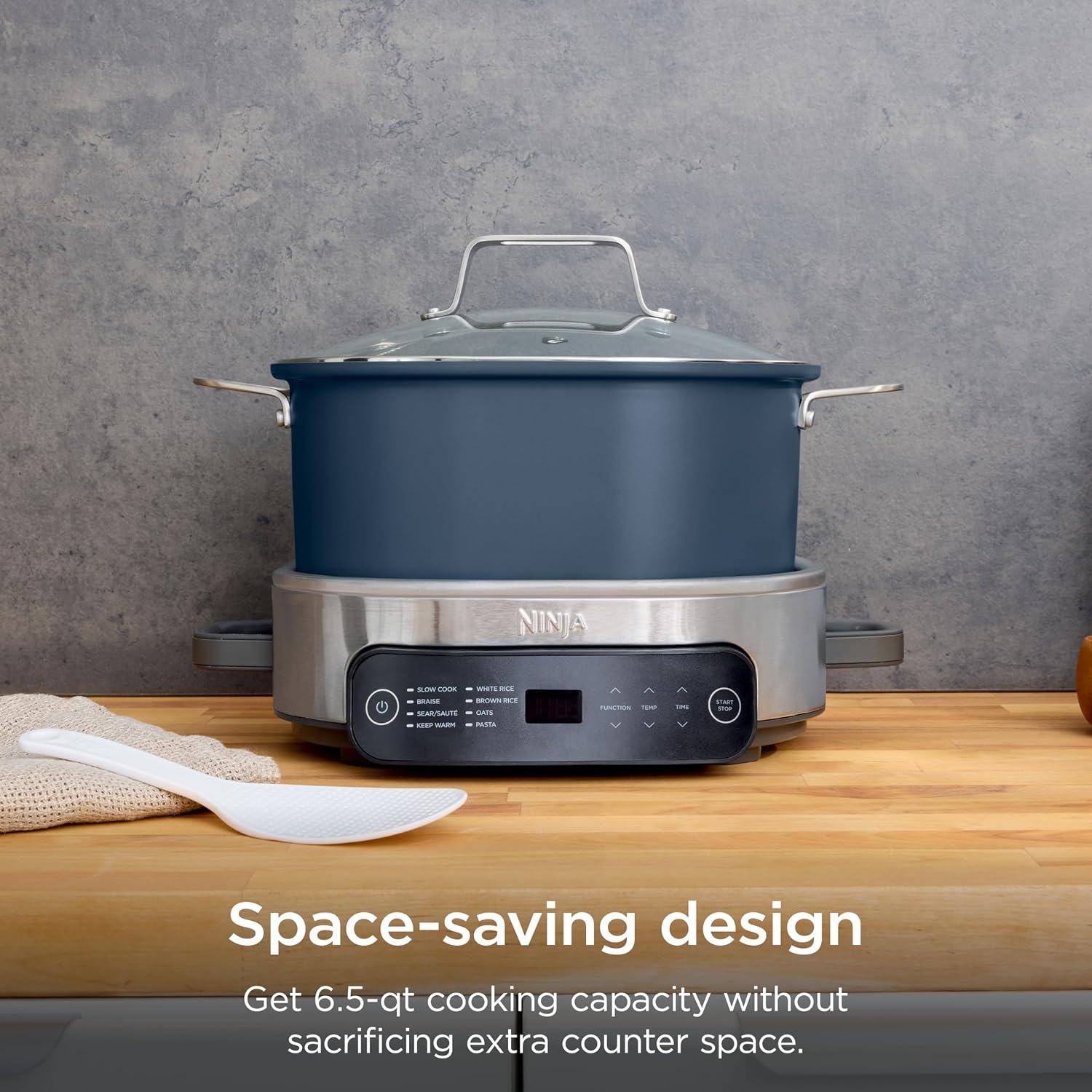 image:imageNinja PossibleCooker PRO 14in1 85qt Sea Salt Gray MC1001 14in1 replaces 14 appliances Triple Fusion Heat slow cook saut roast amp steam nonstick ovensafe pot to 500FMidnight Blue