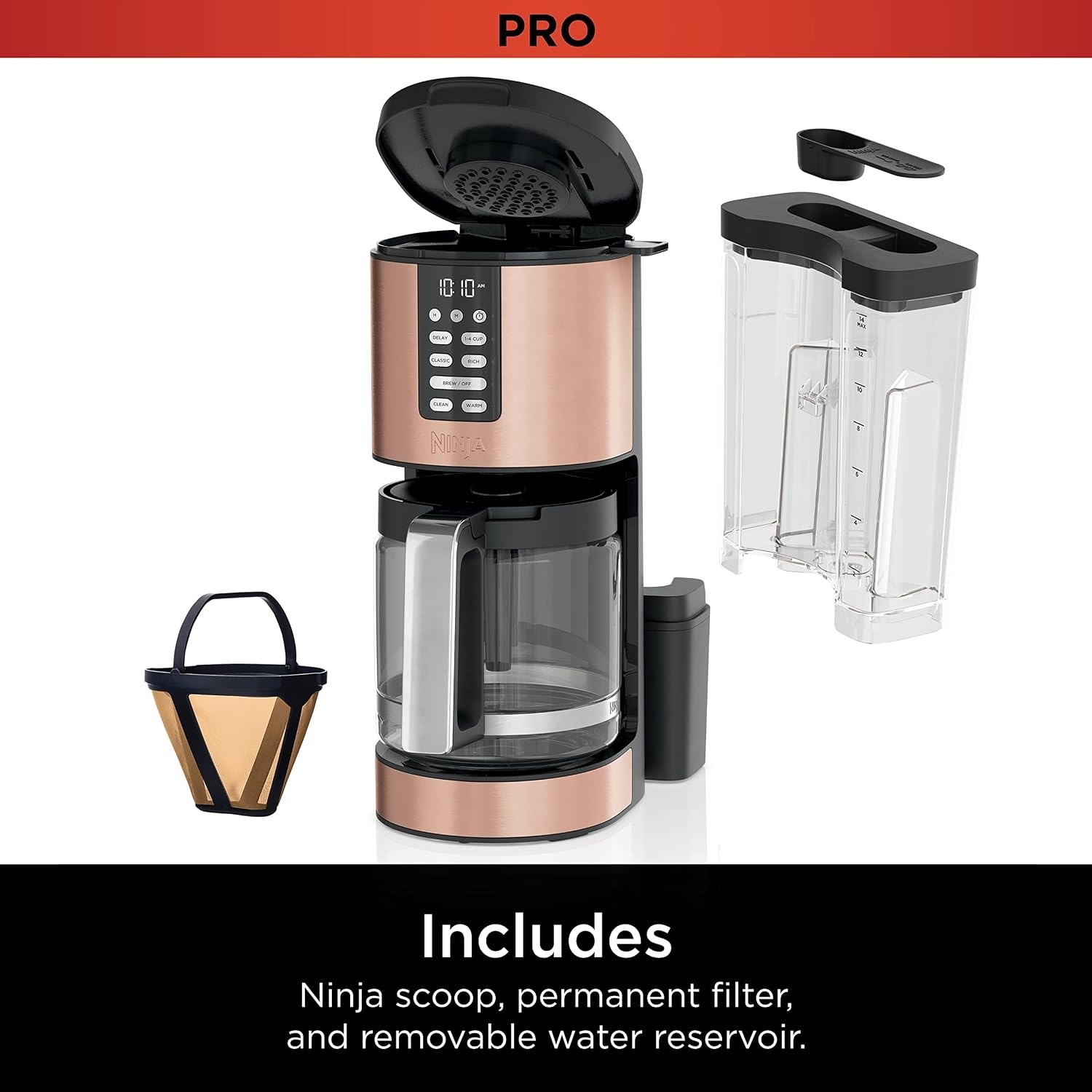image:imageNinja Programmable XL 14Cup Coffee Maker PRO with Permanent Filter 2 Brew Styles Classic amp Rich Delay Brew Freshness Timer amp Keep Warm Dishwasher Safe Copper DCM201CPCopper