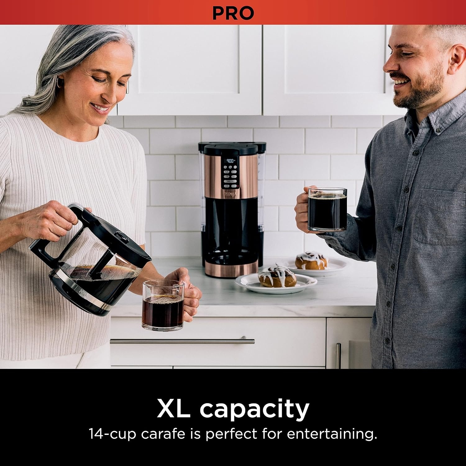 image:imageNinja Programmable XL 14Cup Coffee Maker PRO with Permanent Filter 2 Brew Styles Classic amp Rich Delay Brew Freshness Timer amp Keep Warm Dishwasher Safe Copper DCM201CPCopper