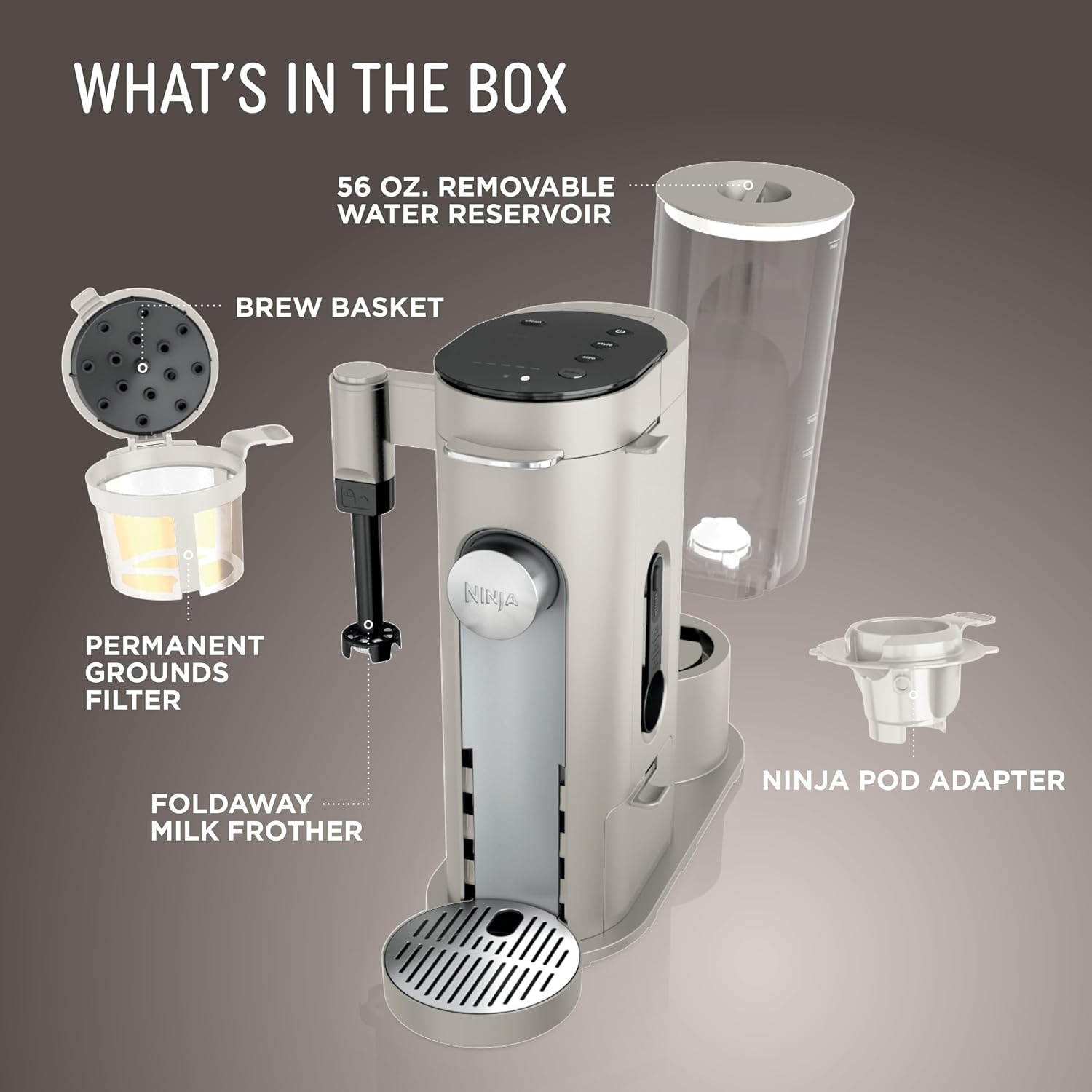 image:imageNinja Single Serve Coffee Maker Combo Machine KCup Pods and Grounds 4 Styles of Brewing up to 24 Oz Cup Sizes 56 Oz Removable Reservoir Black PB051StandardStone