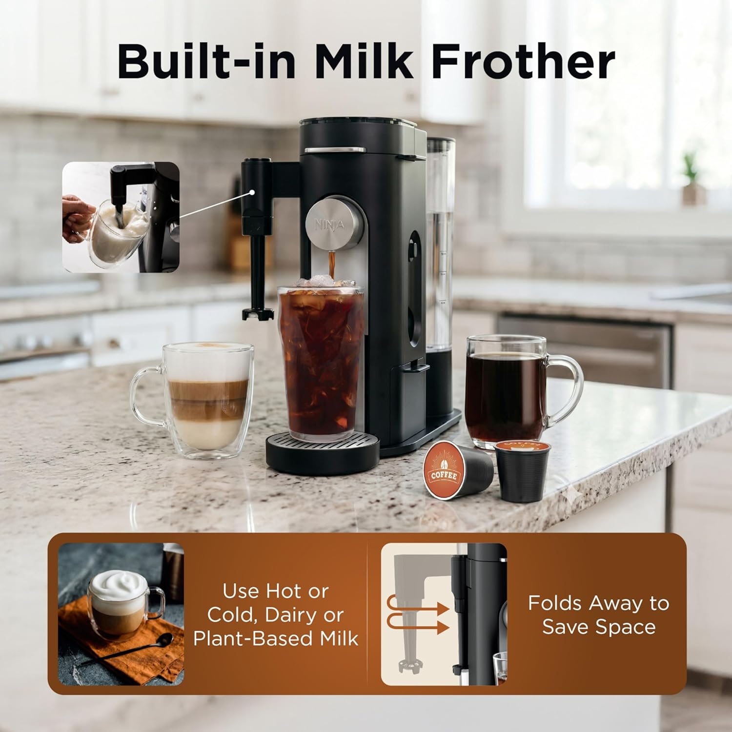 image:imageNinja Single Serve Coffee Maker Combo Machine KCup Pods and Grounds 4 Styles of Brewing up to 24 Oz Cup Sizes 56 Oz Removable Reservoir Black PB051StandardBlack
