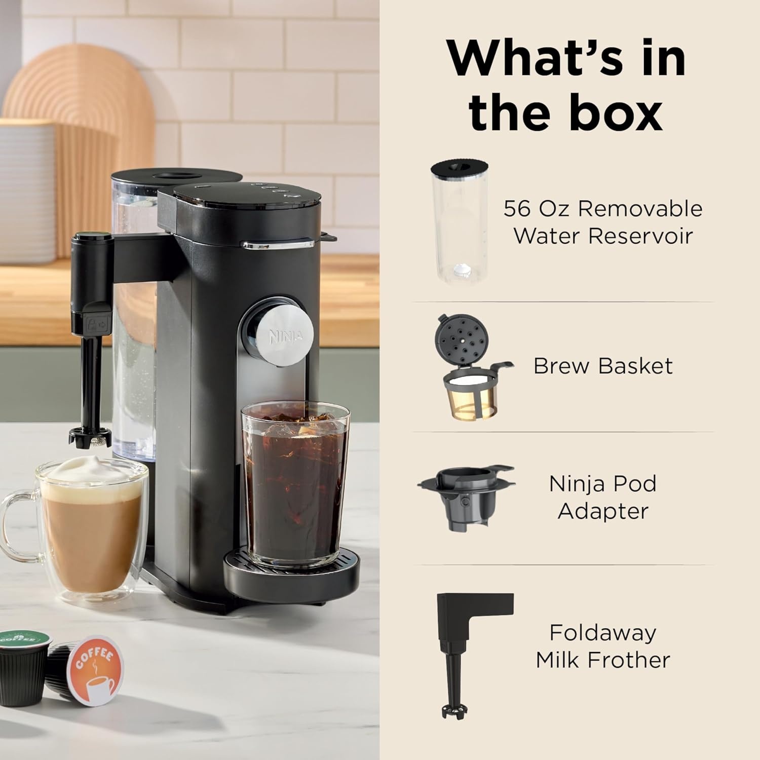 image:imageNinja Single Serve Coffee Maker Combo Machine KCup Pods and Grounds 4 Styles of Brewing up to 24 Oz Cup Sizes 56 Oz Removable Reservoir Black PB051StandardBlack